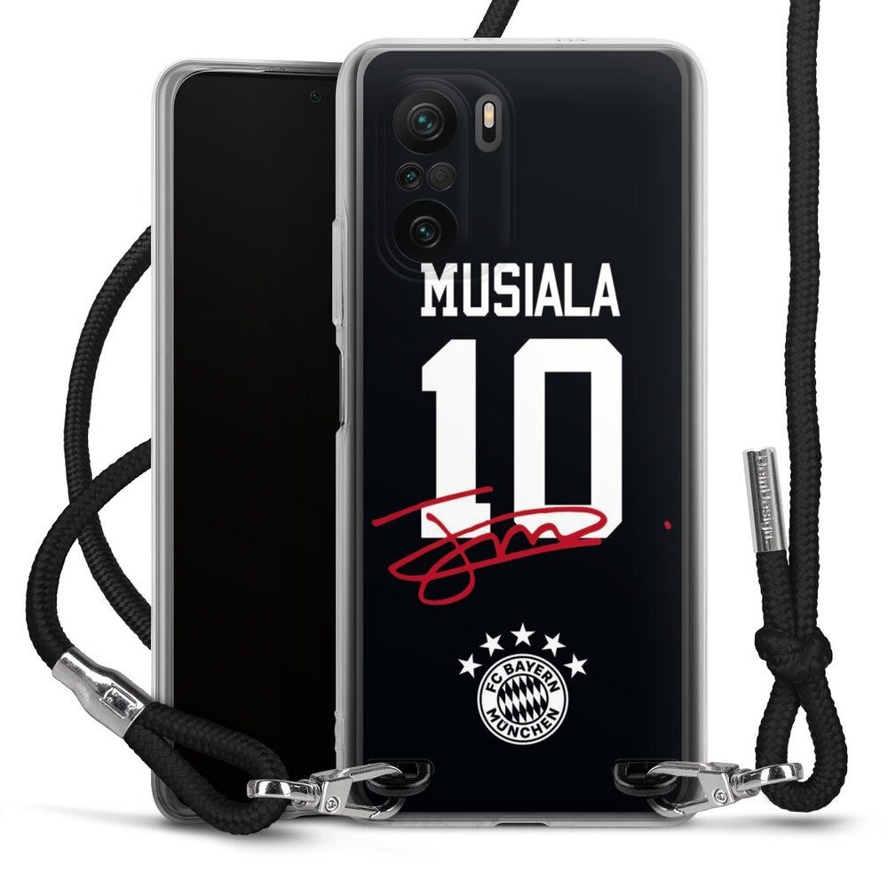 DeinDesign Handyhülle FC Bayern München Jamal Musiala FCB Musiala 10, Xiaomi Poco F3 Handykette Hülle mit Band Case zum Umhängen