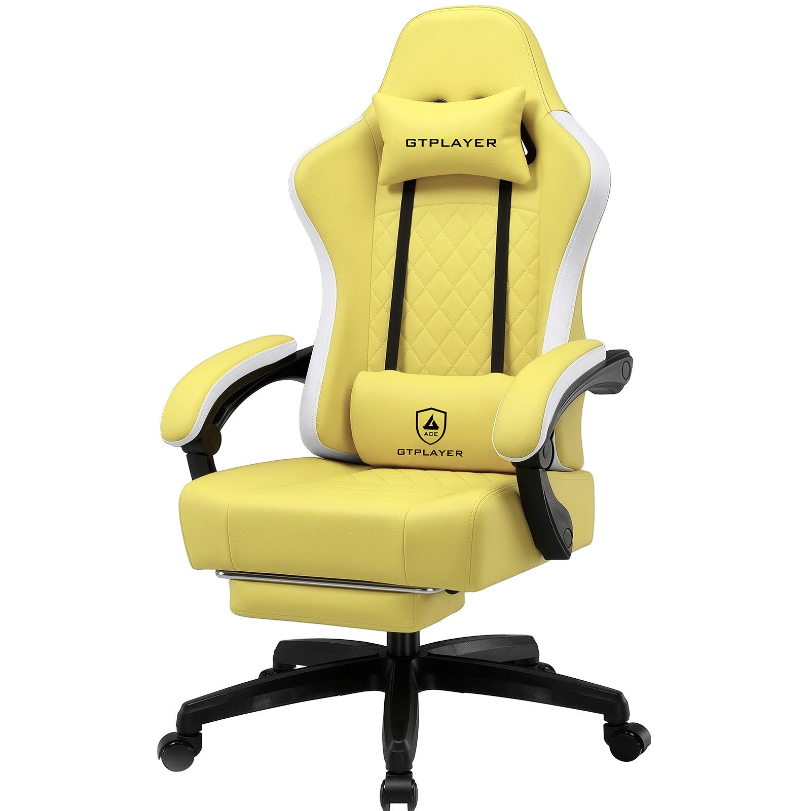 GTPLAYER Gaming-Stuhl Ergonomischer Gaming Sessel Schreibtischstuhl aus Stoff/Kunstleder (Pacekung), Federsitzkissen mit Fußstütze