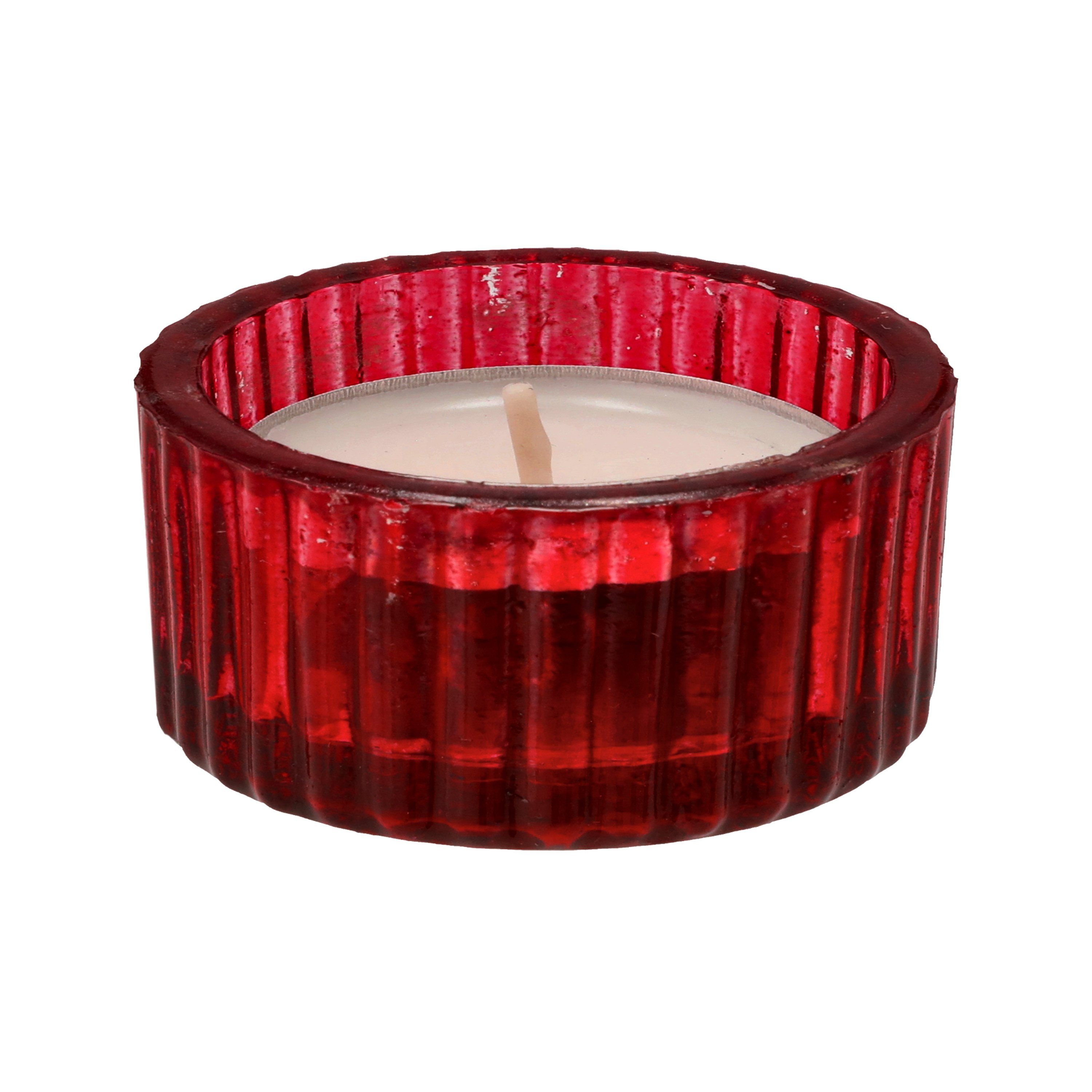 Adventsdeko Teelichthalter Set Glas Ø5x3cm CEPEWA Teelichthalter 4er Kerzenglas rot