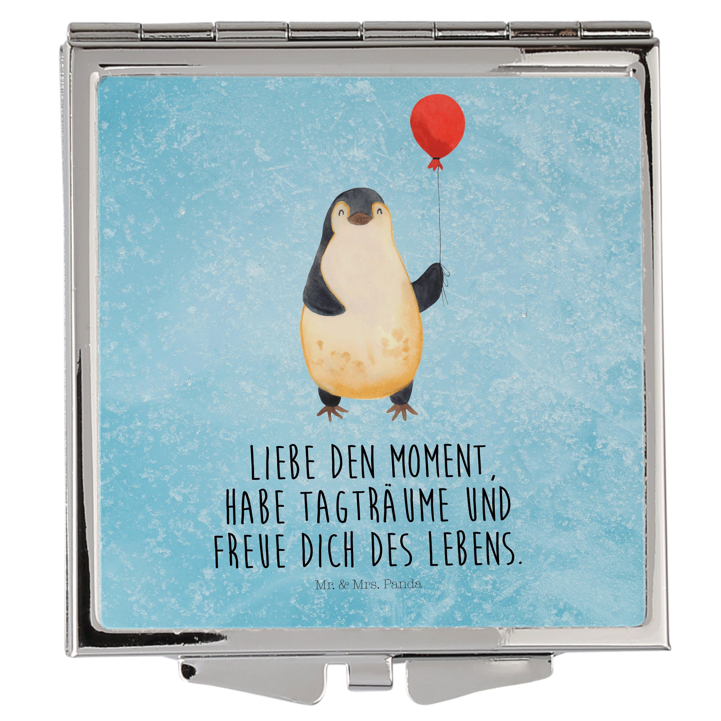 Mr. & Mrs. Panda Kosmetikspiegel Pinguin Luftballon - Eisblau - Geschenk, Glück, Schminkspiegel, Quadr (1-St)