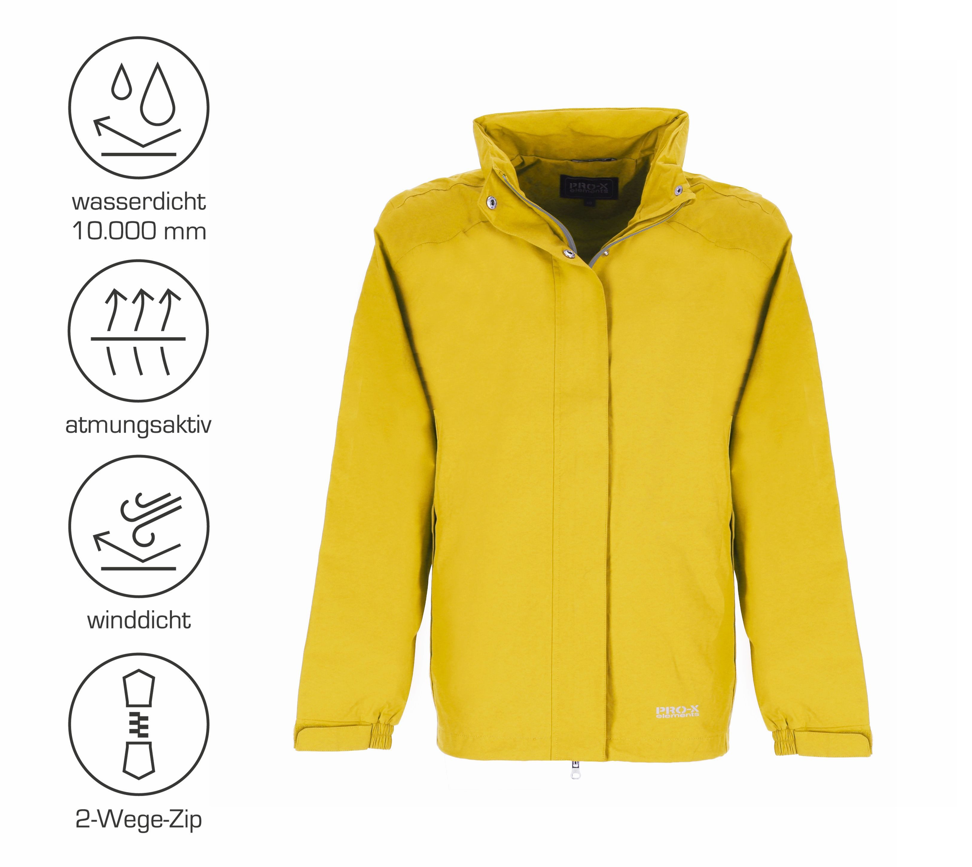 PRO-X ELEMENTS Funktionsjacke CARRIE wasserdicht, atmungsaktiv, im Packsack verstaubar, große Größen Wasserdicht Atmungsaktiv Leicht Im Packsack verstaubar Große Größen