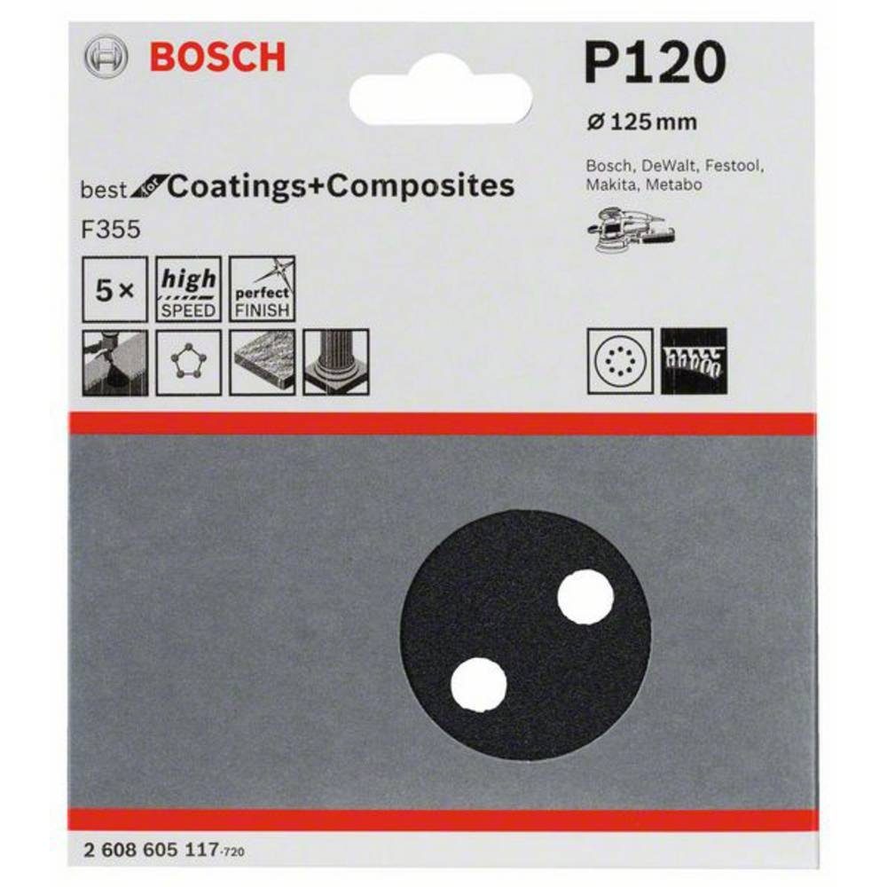 125 120, F355, BOSCH Schleifblatt 8 Löcher, Klett Schleifpapier mm,