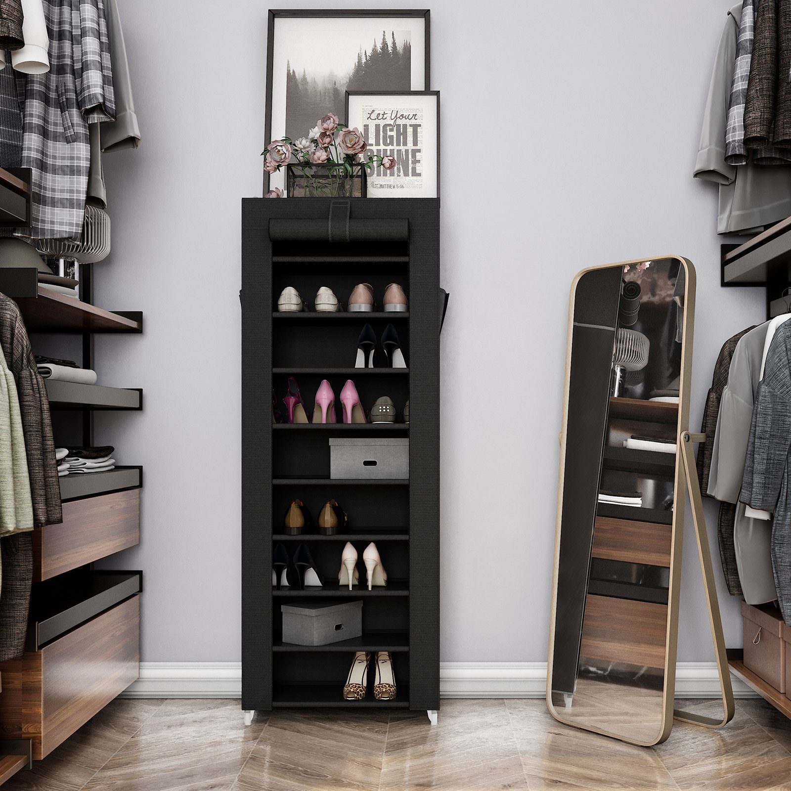 SONGMICS Stoffschrank Schuhschrank mit Ablagen, geräumig, 58x28x160 cm günstig online kaufen