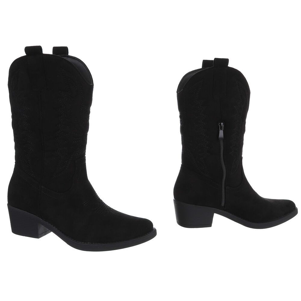 Ital-Design Elegante Damen-Stiefel mit Kunstvollen Details und Absatz Westernstiefel (90793426) Blockabsatz Stiefel in Schwarz – Bild 4 von 5
