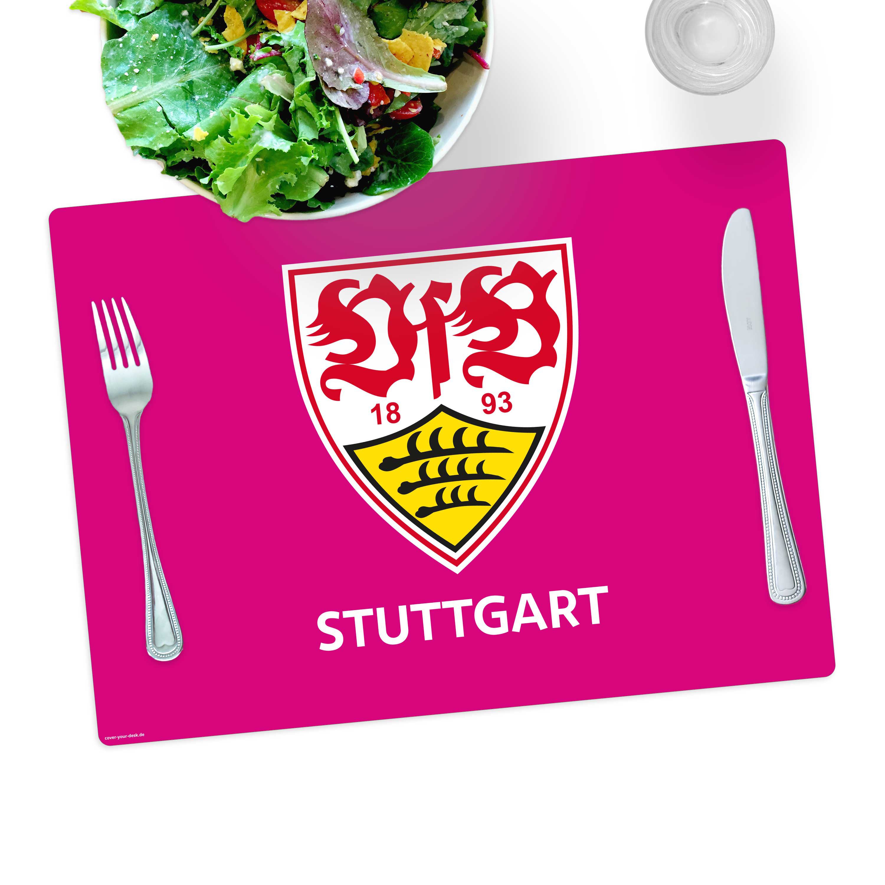 Tischsetmacher Platzset abwaschbar - „VfB Stuttgart - Logo weiß" aus Premium Vinyl, (1-St., 44 x 32 cm - rutschfeste Tischdekoration), Made in Germany