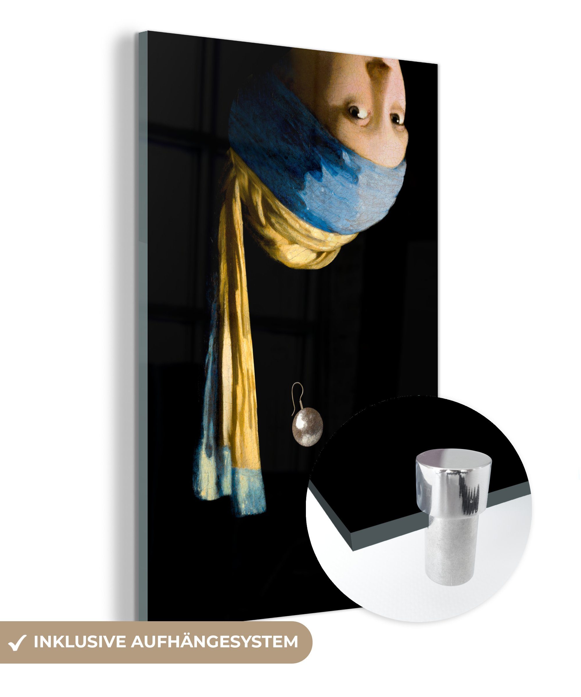 - Wanddekoration Schmuck Glas (1 - St), Acrylglasbild - MuchoWow auf - Foto Bilder - auf Wandbild Glasbilder Mädchen Glas Perlenohrring Kunst, mit