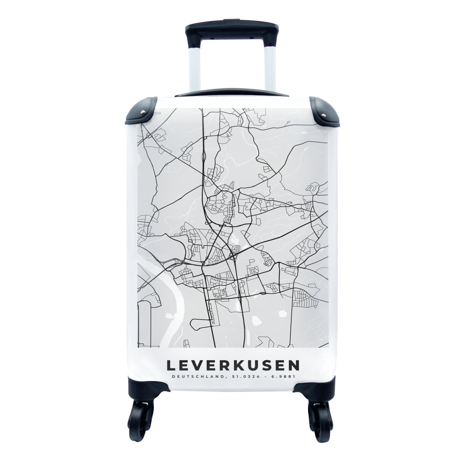 MuchoWow Handgepäckkoffer Karte - Leverkusen - Deutschland - Stadtplan - Karte, 4 Rollen, Reisetasche mit rollen, Handgepäck für Ferien, Trolley, Reisekoffer