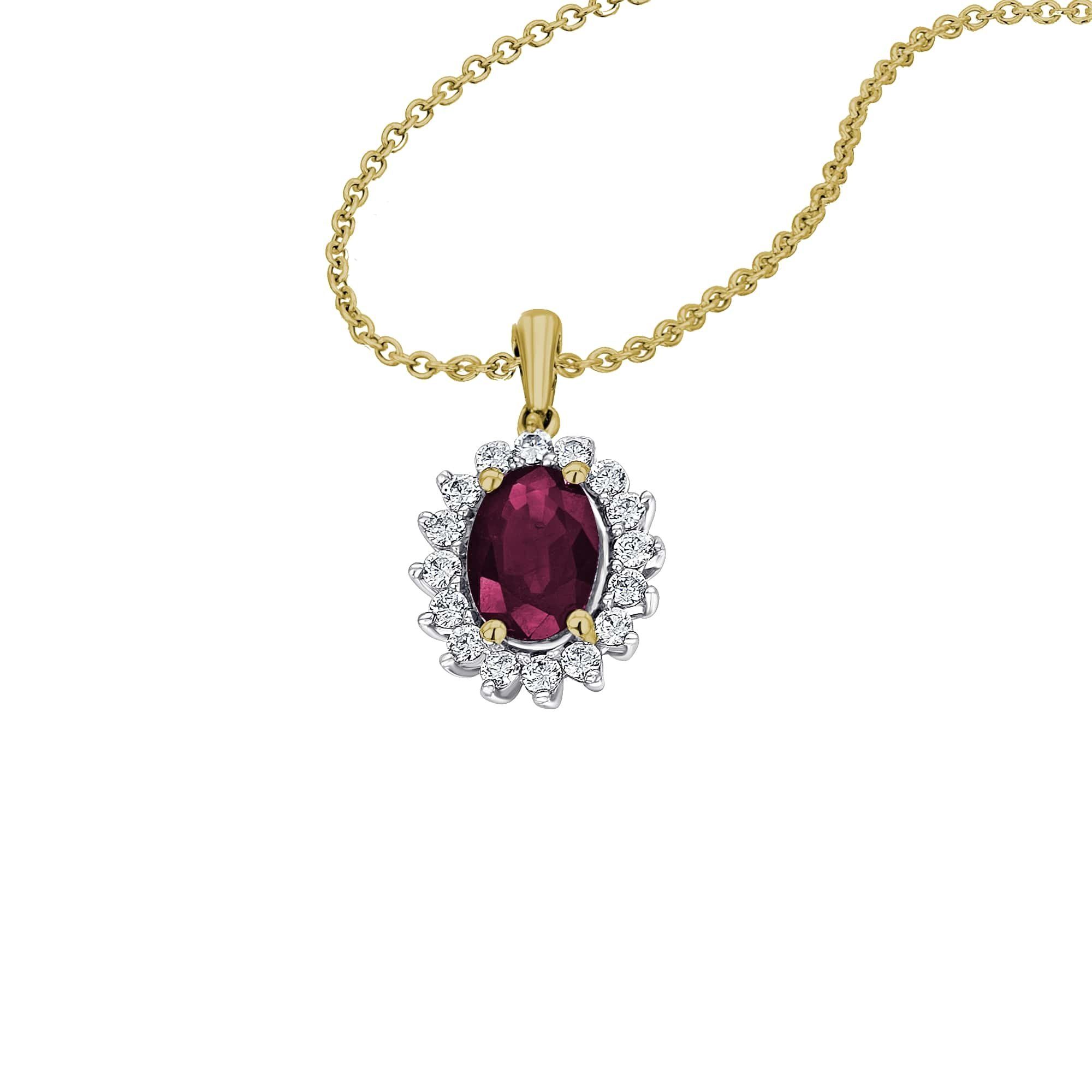585 - Brillant Rubin Set aus Diamant ELEMENT Schmuckset Damen Halskette ONE Anhänger 0,25 Gelbgold, Kette mit mit Anhänger verstellbarer ct