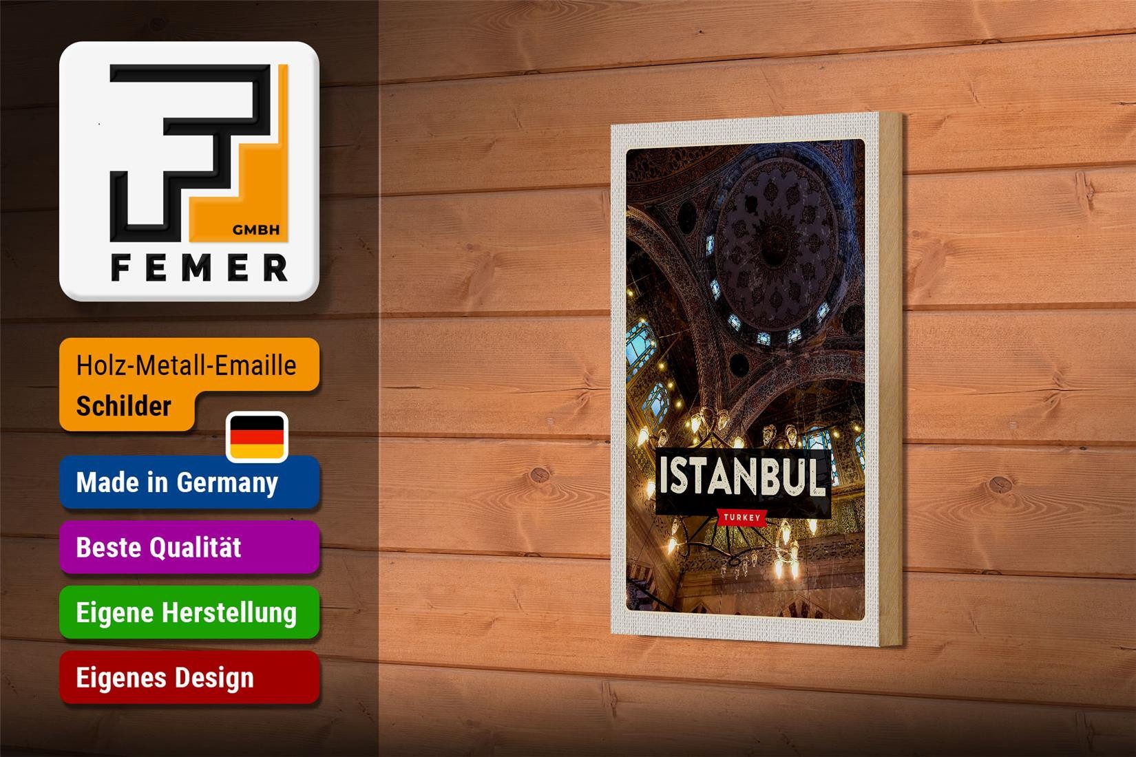 Femer GmbH Holzbild Reise 12x18 cm Retro Istanbul Turkey Großer Markt, (1 St), Glatte Holzfaserplatte (MDF), vorn beschichtet