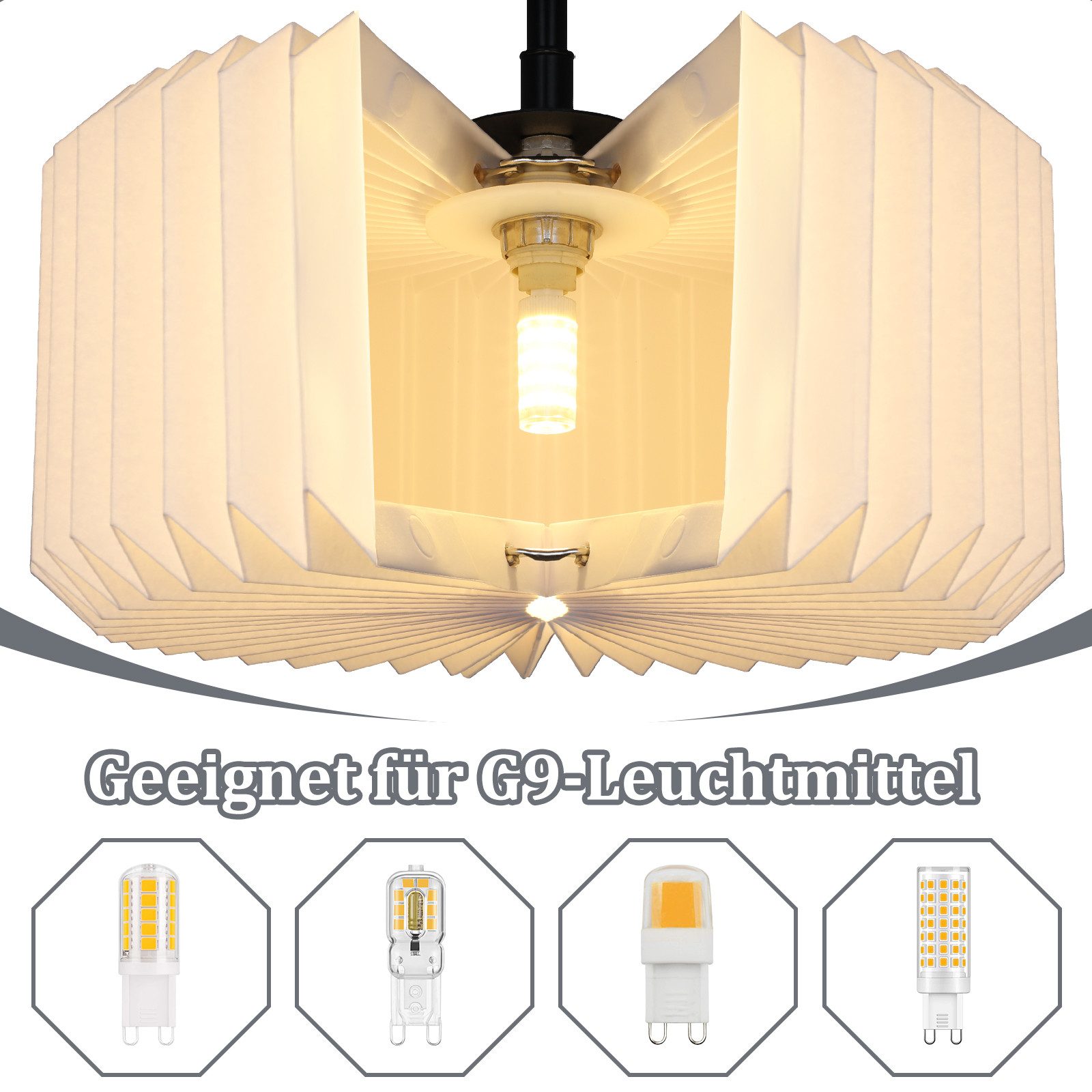 Nettlife Pendelleuchte Esstisch Vintage 1/2/3/4 Flammig G9 Weiß Papier Lamp günstig online kaufen