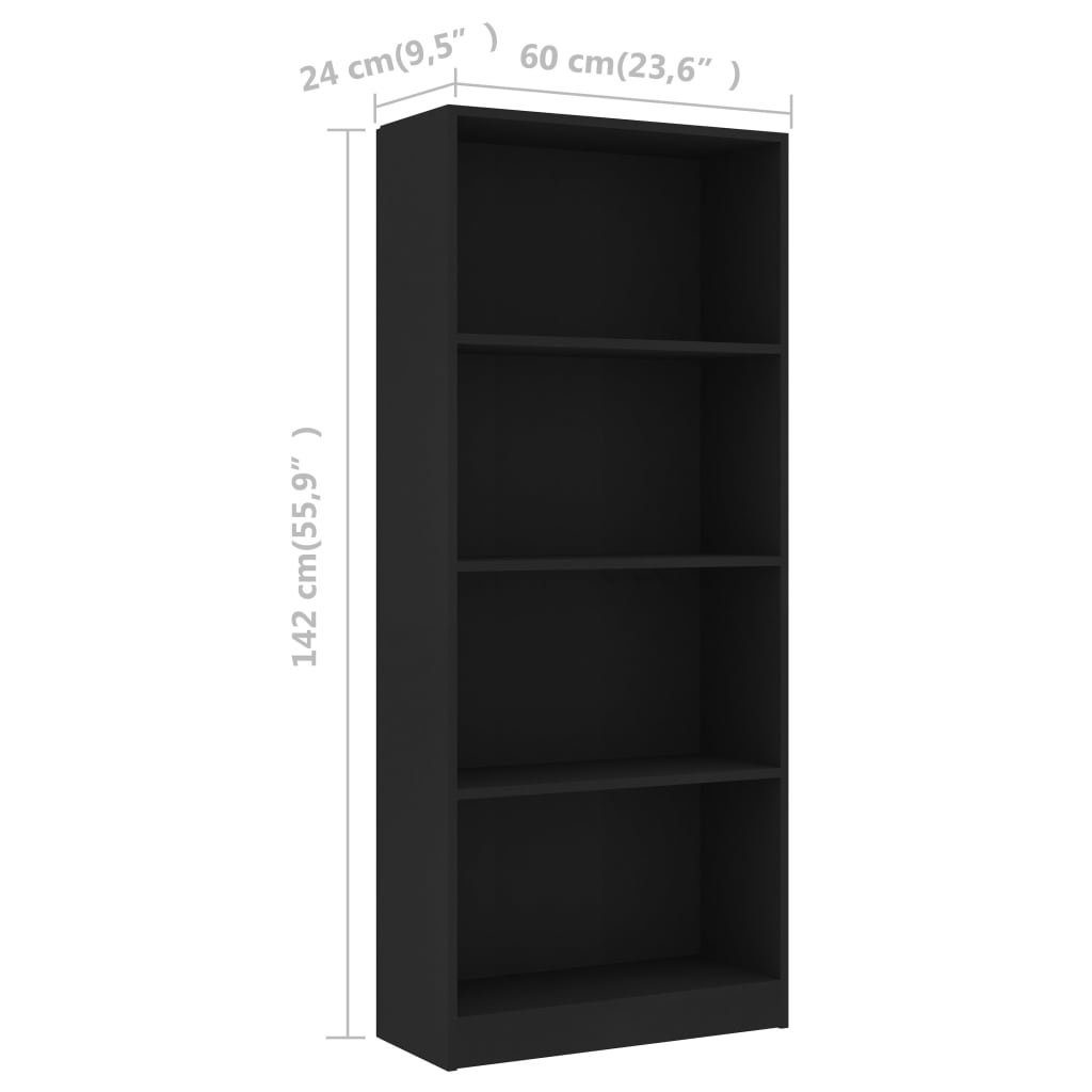 furnicato Bücherregal Holzwerkstoff cm 4 Schwarz 60x24x142 Fächer