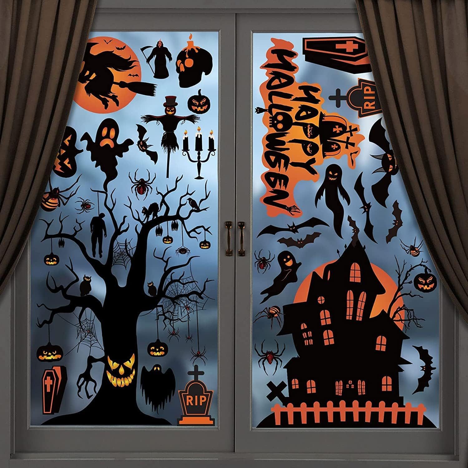 Bomiclss Fensterfolie 15 Stück Halloween Fensterbilder,Halloweendeko Fenstersticker