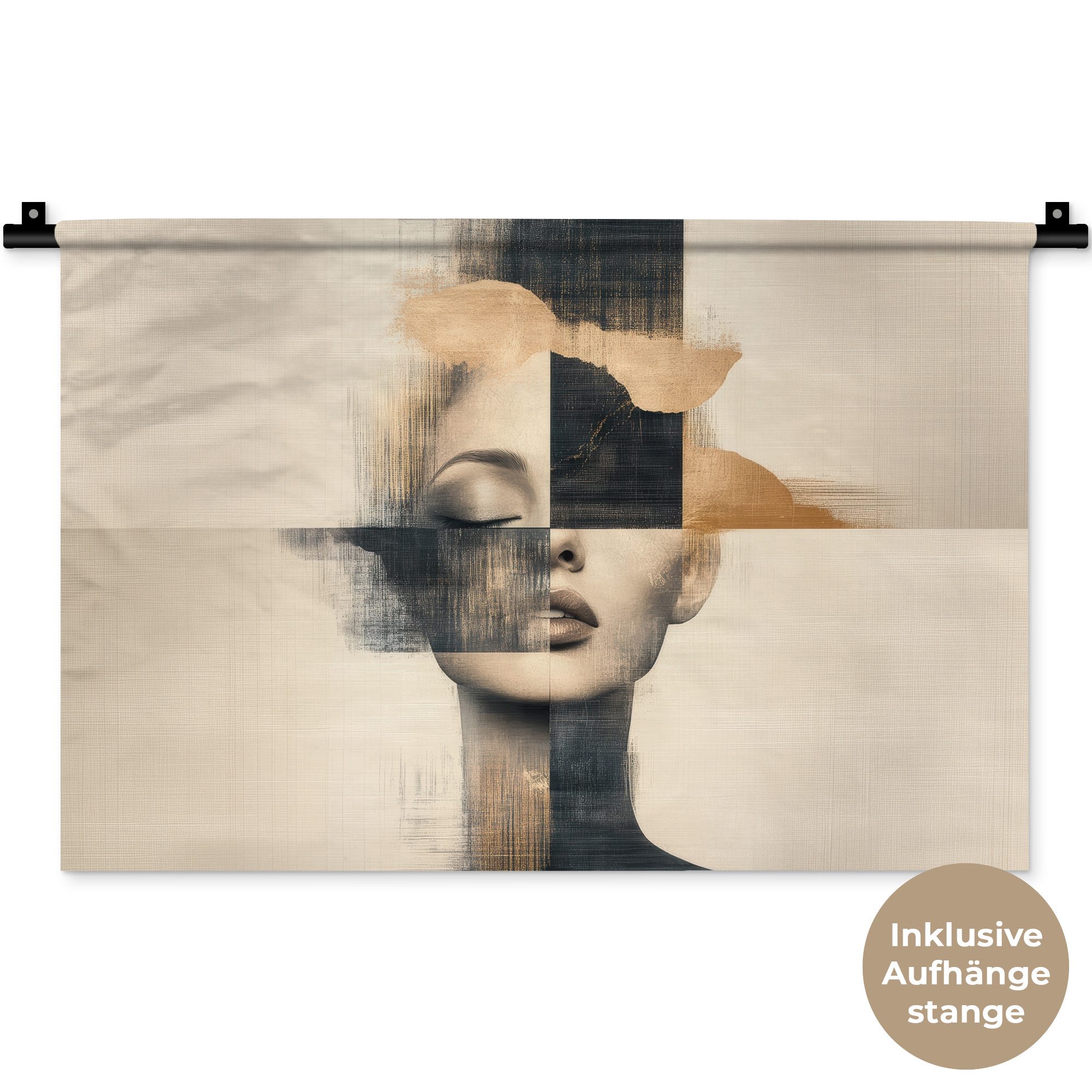 MuchoWow Wandteppich Gold - Frau - Rechtecke, Rechteckig, Höhe: 3 mm, Wandteppich für Wohnzimmer, Schlafzimmer, 60x40 cm