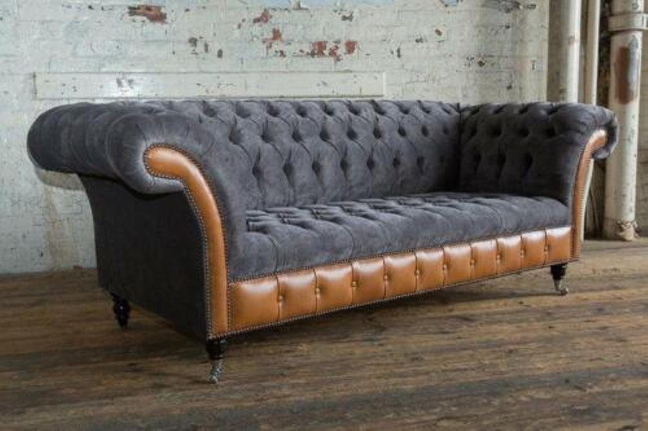 Couch Chesterfield Couchen Made Polster Sofas Ledersofa in Textil Stoff, JVmoebel Sofa Europe 3-Sitzer