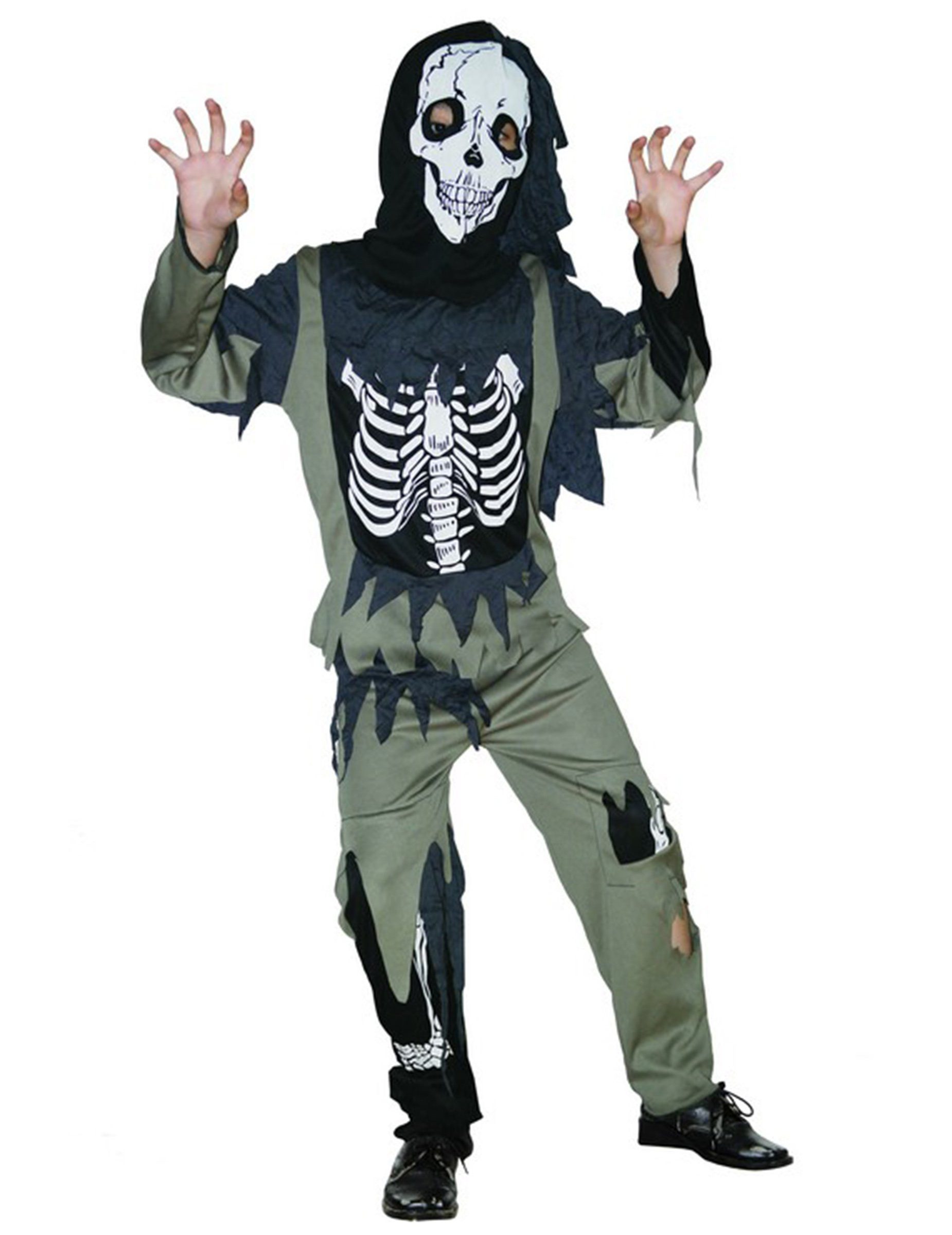 JADEO Monster-Kostüm Skelett-Kostüm für Kinder Halloweenkostüm schwarz-oliv