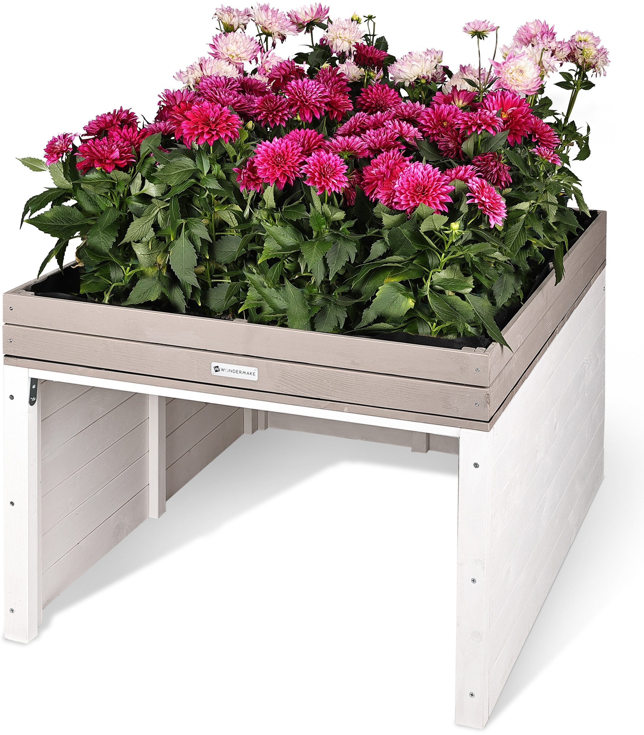 WONDERMAKE Mähroboter-Garage groß XL universal mit Wasserablauf und Pflanzkasten Unterstand Carport, BxTxH: 78.5x96x57 cm, XXL Design Mähroboter Rasenroboter Garage aus Holz, grau anthrazit grau|weiß