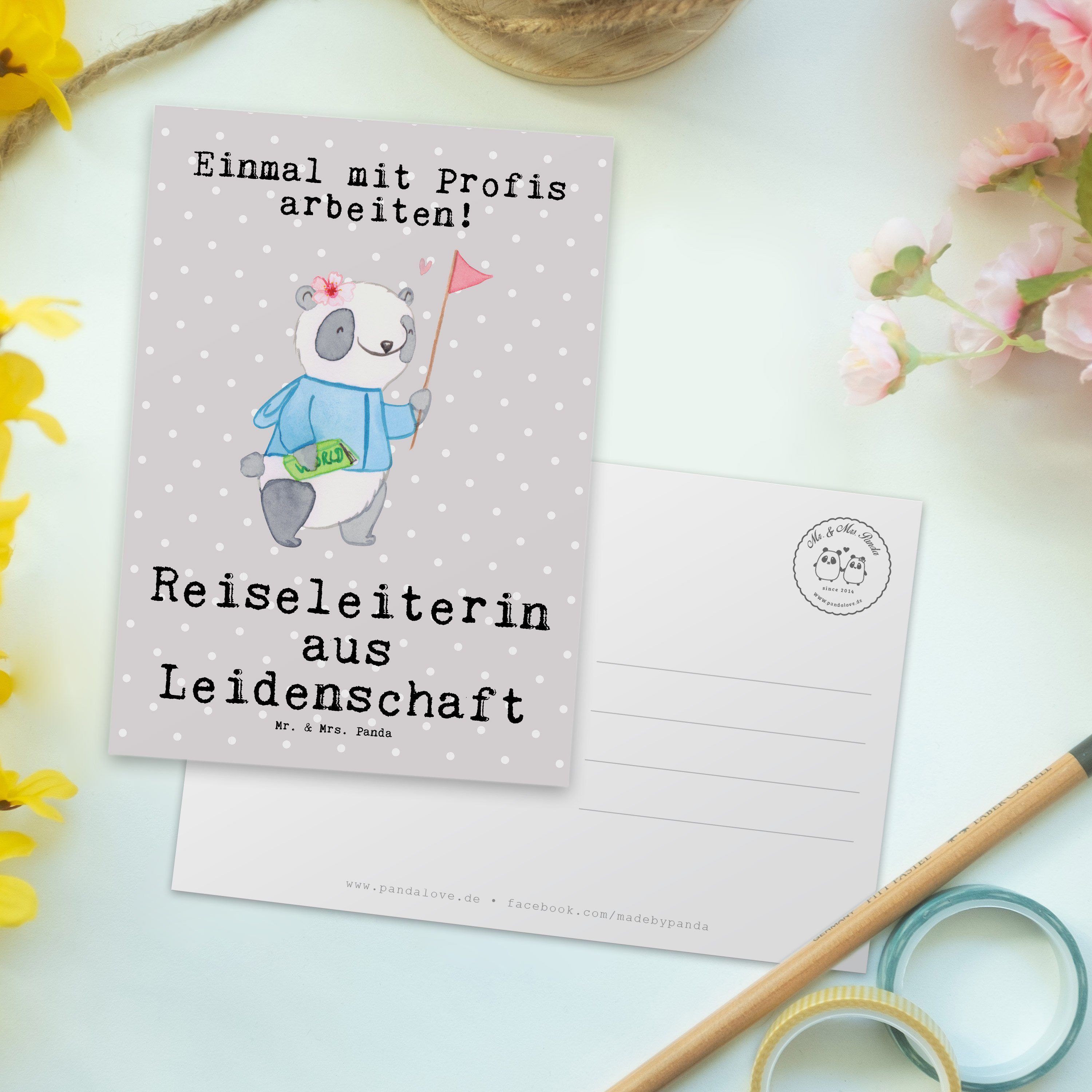 Panda Pastell - Reiseleiterin Leidenschaft Grau Mr. - Postkarte & aus Geburtstags Mrs. Geschenk,