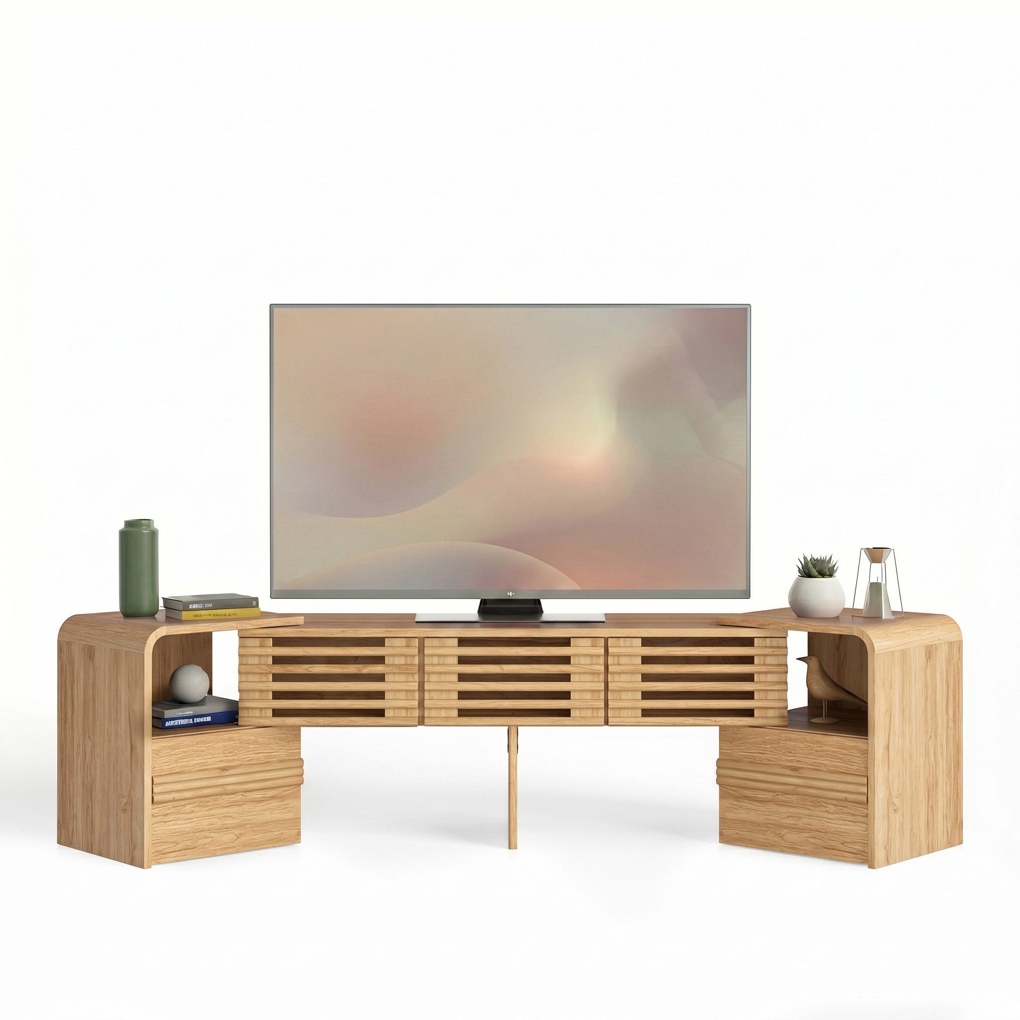 eGenuss Lowboard TV Lowboard ausziehbar mit Stauraum & Lamellentüren