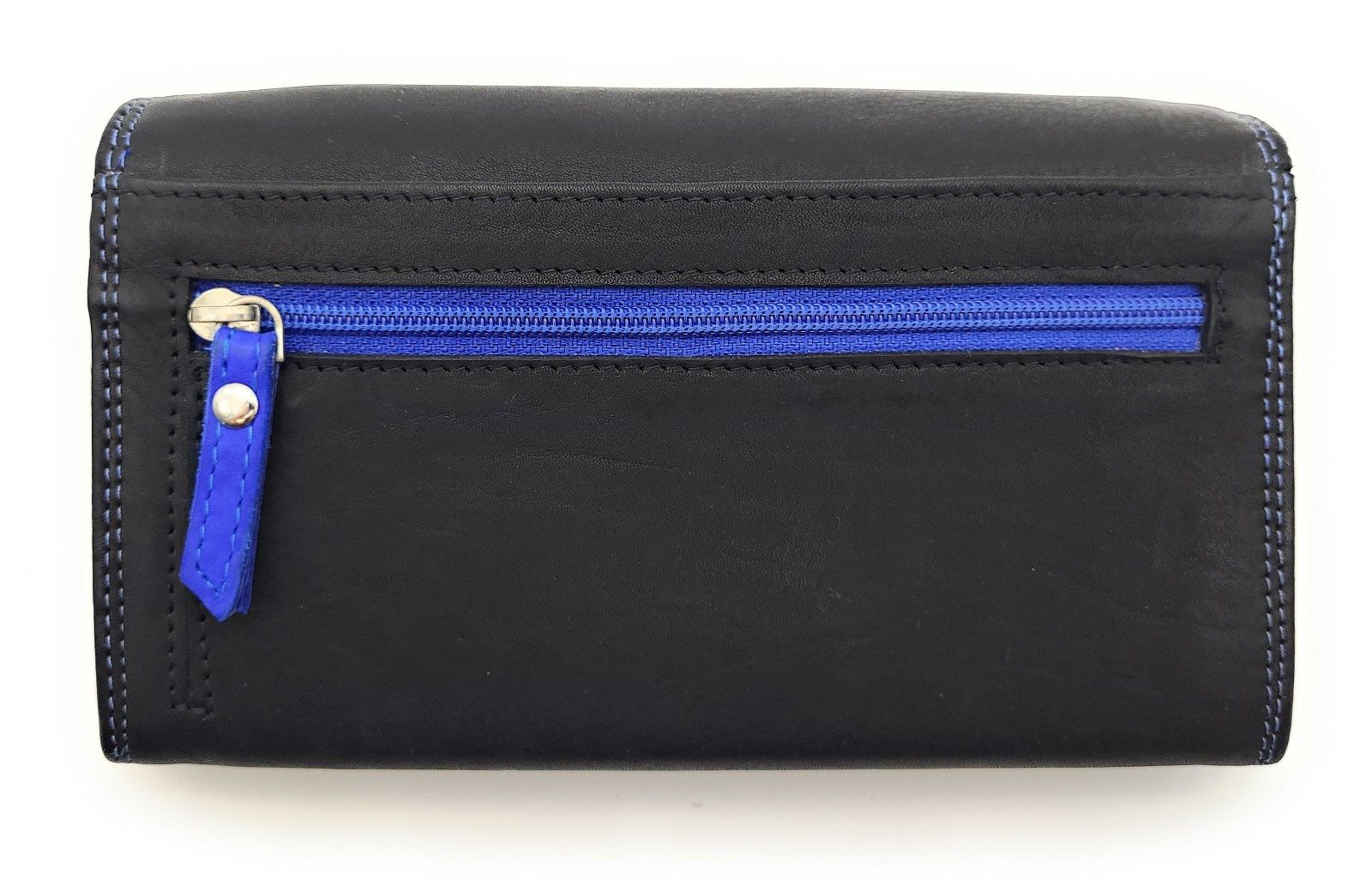 JOCKEY CLUB Geldbörse echt Leder Damen Portemonnaie lang mit RFID Schutz, bicolor, außen schwarz mit Kontrastnaht