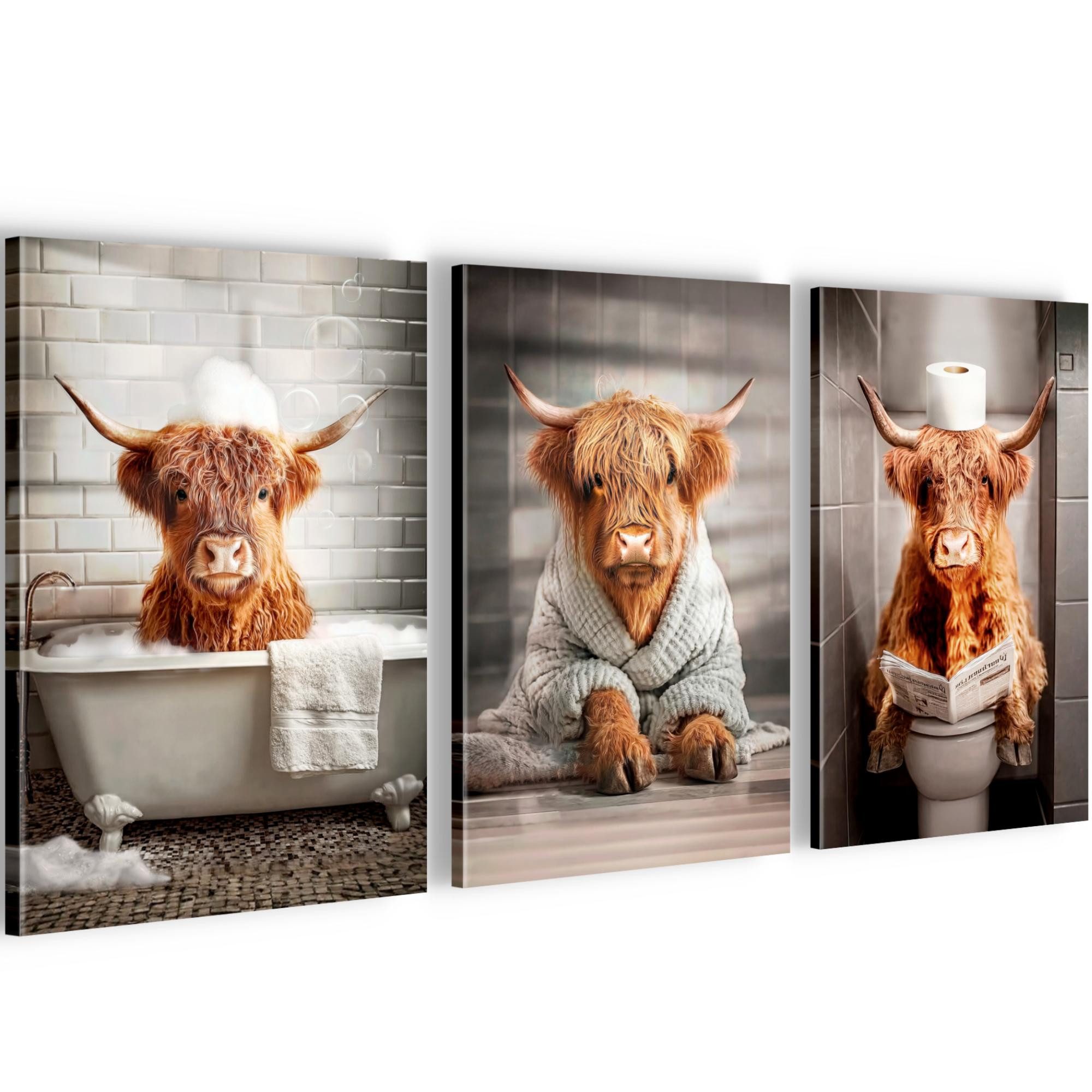 Novart Wandbild Tiere für Schlafzimmer Büro 3 Bilder Orange Kühe N040630a, 20 x 30 cm - 3 Bilder
