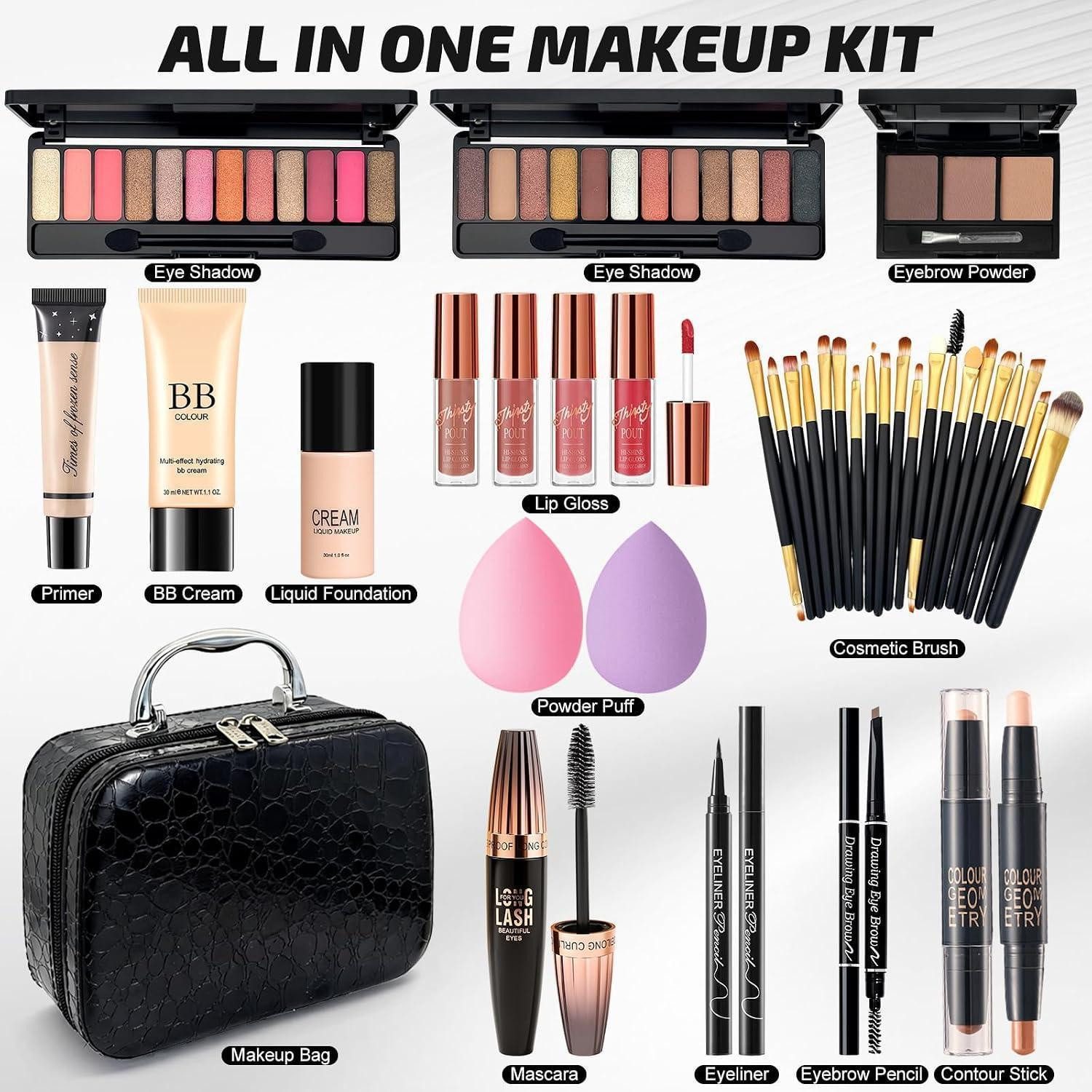 LuxusKollektion Schmink-Set Schminkkoffer Damen All in One mit Reisetasche
