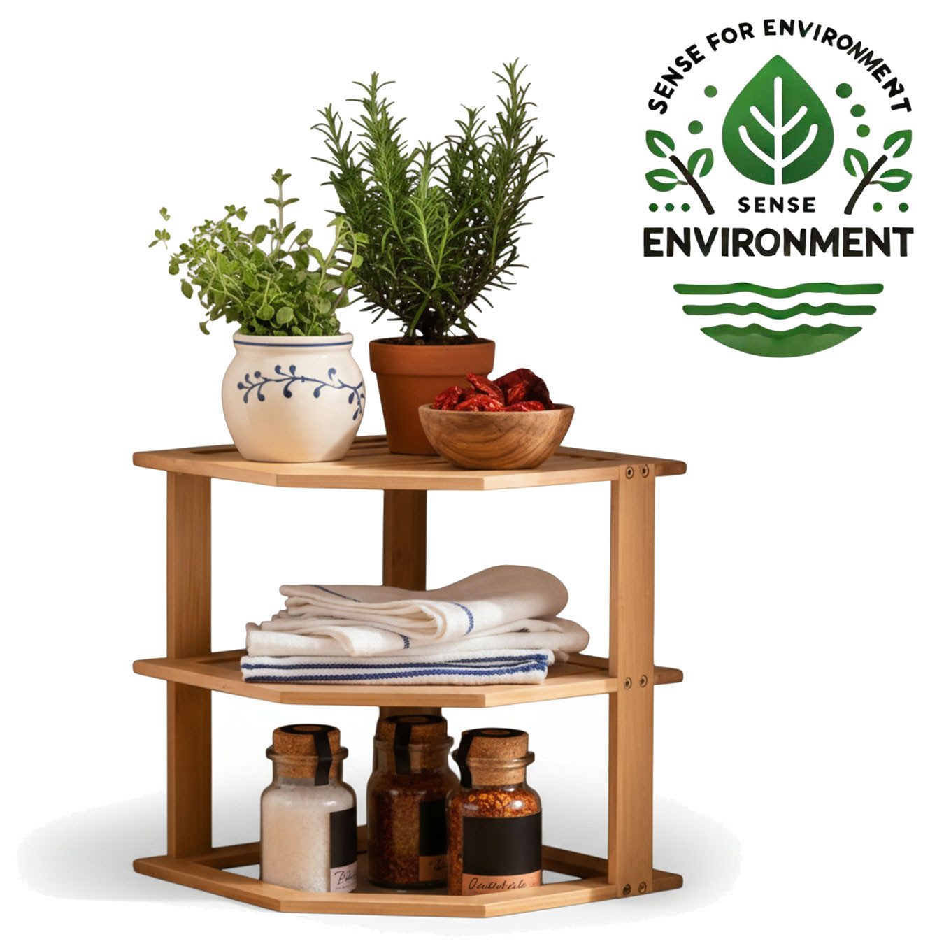 LS-LebenStil Küchenregal Eckregal Holz 27x25cm stehend Aufbewahrungsregal Gewürzregal, Küche & Bad - Gewürzregal über Eck - Organizer für Tassen Gewürze 1-tlg., Dekoregal als für Arbeitsplatte - Badregal Ablage Modern Platzsparend