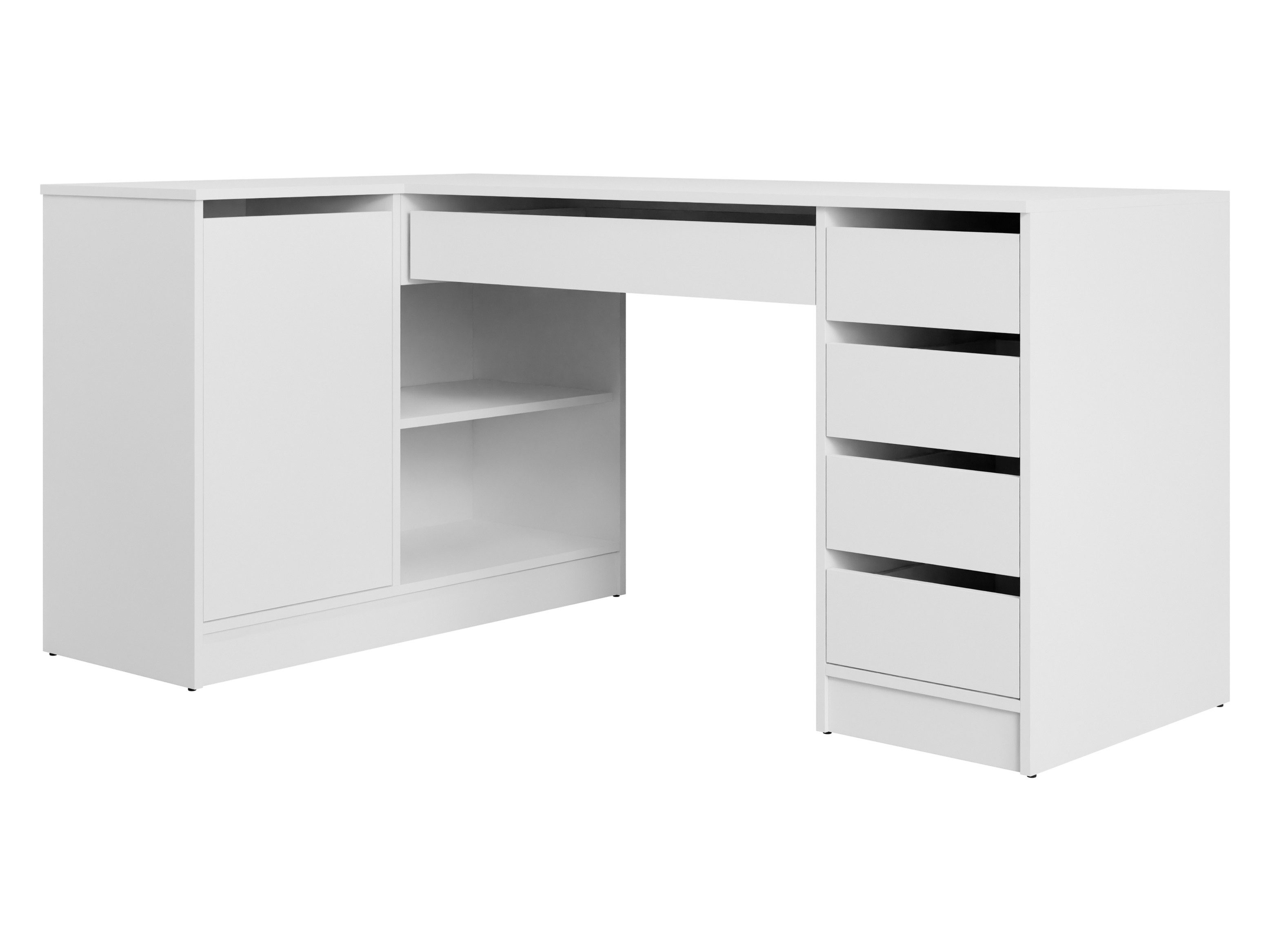MIRJAN24 Schreibtisch Ada (mit Drehtür und fünf Schubladen), 158x98x76 cm, universell Links / Rechts