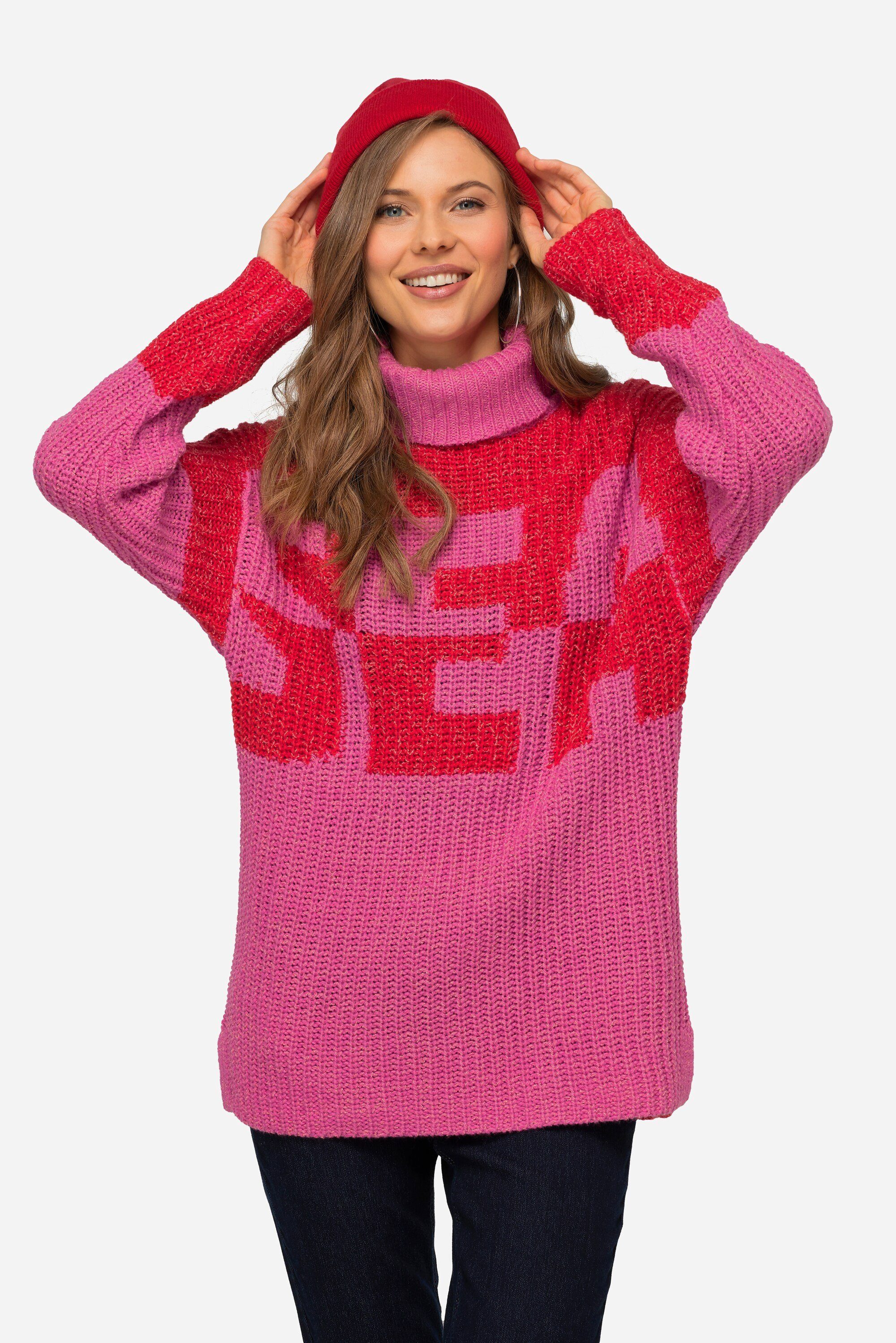 Laurasøn Strickpullover Pullover Colorblocking Wording SEA zweifarbig hellpink