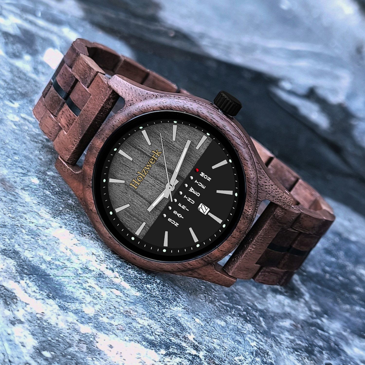 Holzwerk Quarzuhr KÖLN Designer Holz Armbanduhr mit Datumsanzeige in braun, schwarz KÖLN