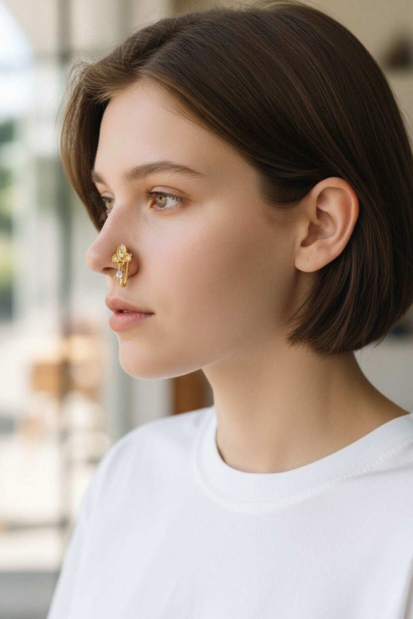 Karisma Schmuck Nasenpiercing Messing Fake U-Form Ohrclip Ohrring Gefälscht Frauen Ring FN-41, Knorpel Lippe Helix Tragus Zirkonia Steine