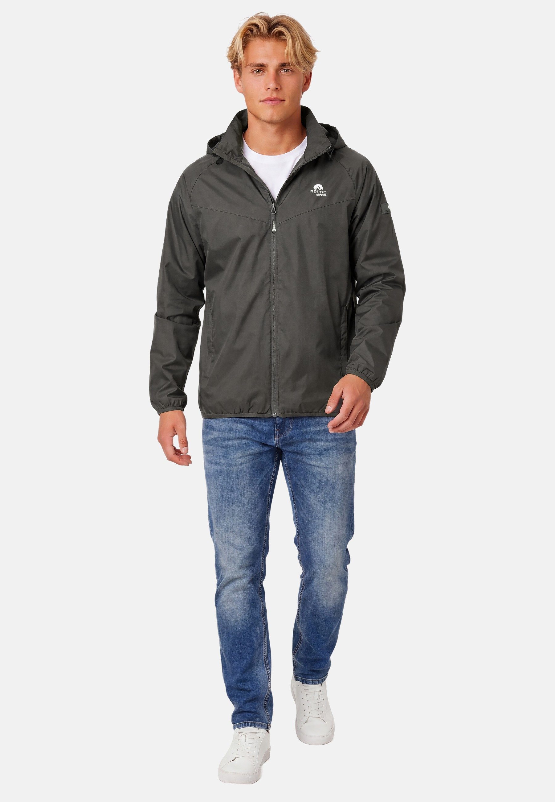 Arctic Seven Regenjacke Herren leicht mit Kapuze – Wasserabweisende Outdoorjacke mit hochstehendem Kragen