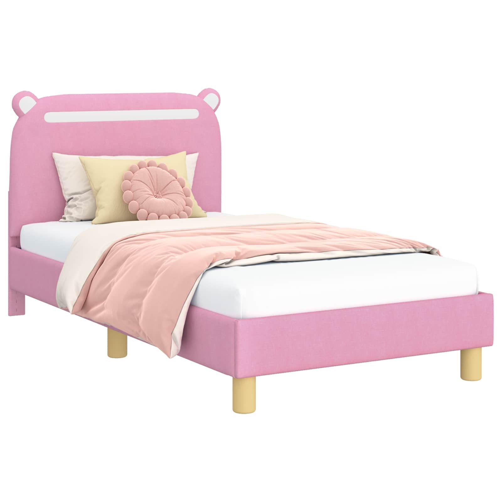 vidaXL Bett Kinderbettgestell mit Kopfteil Rosa 80 x 160 cm Stoff (1-tlg)