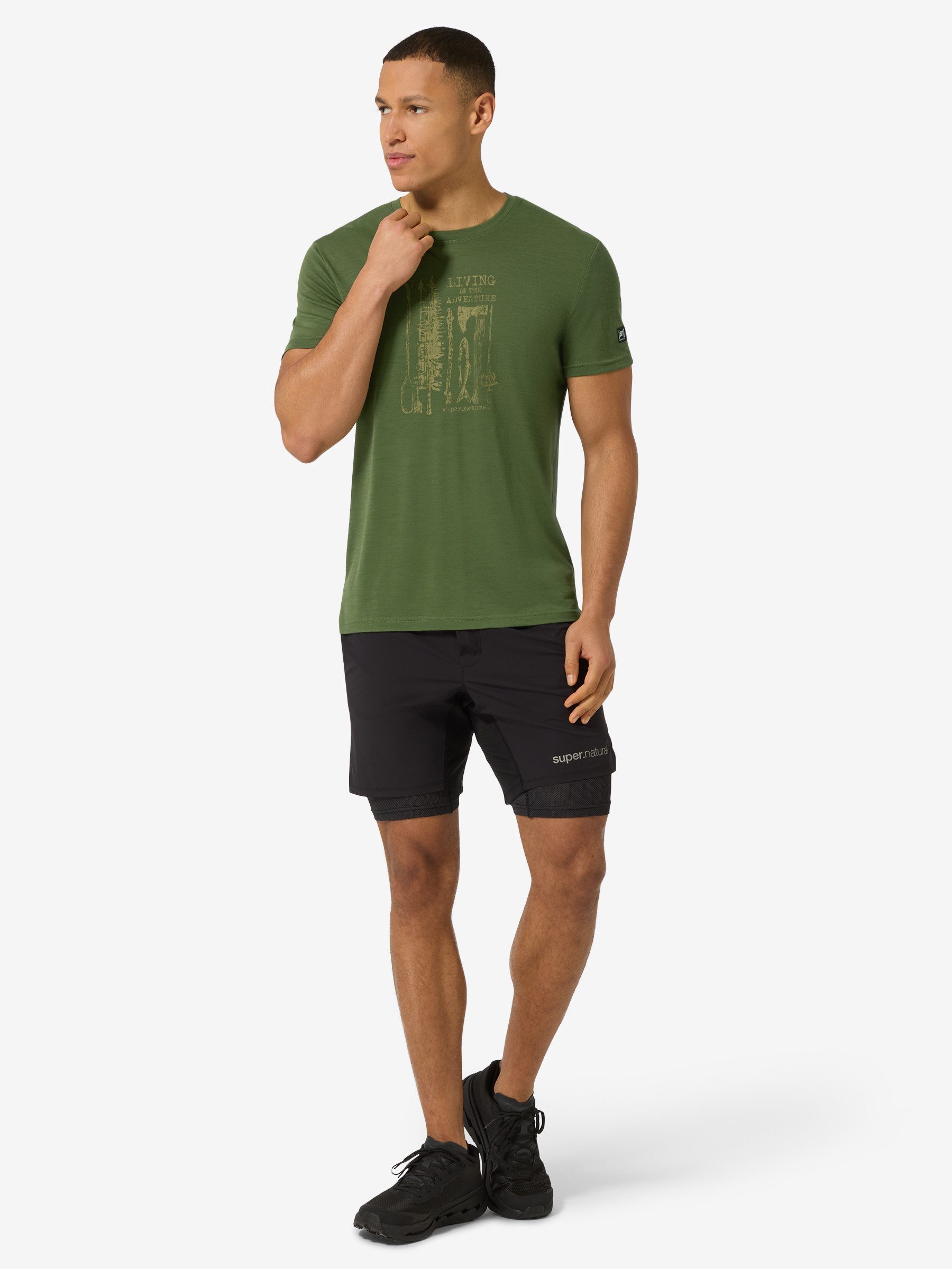 SUPER.NATURAL T-Shirt für Herren,Merino M FISHING ADVENTURE TEE mit Sommer-Motiv, atmungsaktiv