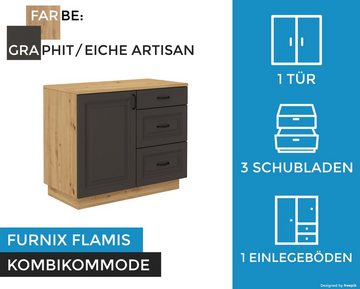 Furnix Kombikommode FLAMIS Wohnzimmer-Kommode mit 3 Schubladen und Tür, Sideboard, B100 x H84 x T50 cm