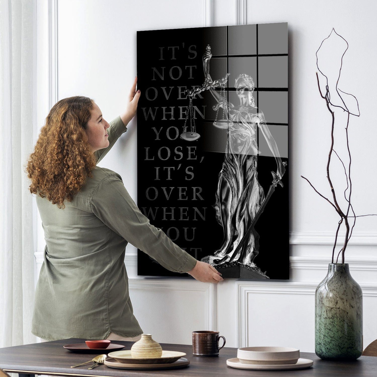Artedinoi Acrylglasbild Justitia It Is Not Over When You Lose, It Is Over When You Quit Silver