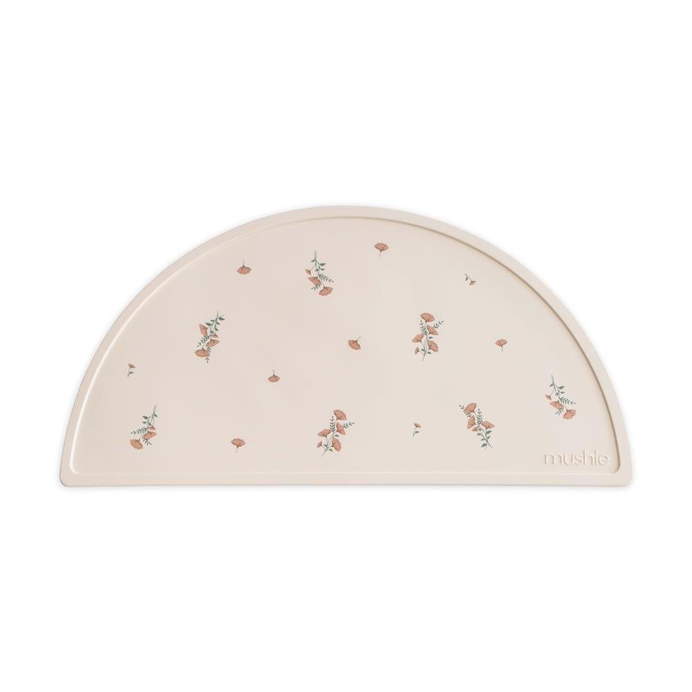 Mushie Platzset Pink Flowers, aus Silikon, Beige, Blumenmotiv, BPA-frei