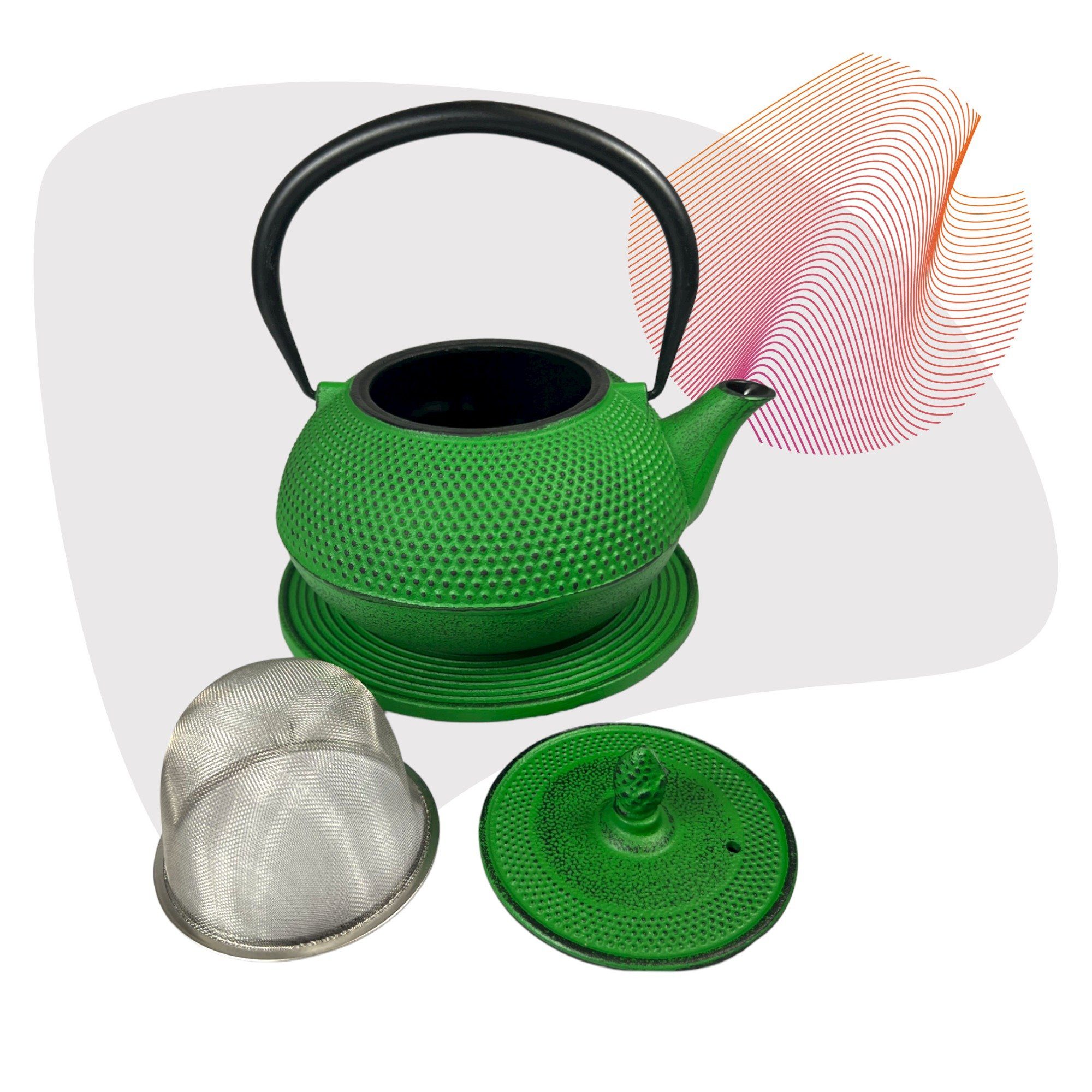 JA-UNENDLICH Teekanne Basic grün, innen im Sandgussverfahren, aus Gusseisen l, handgefertigt 1.2 emailliert Hellgrün