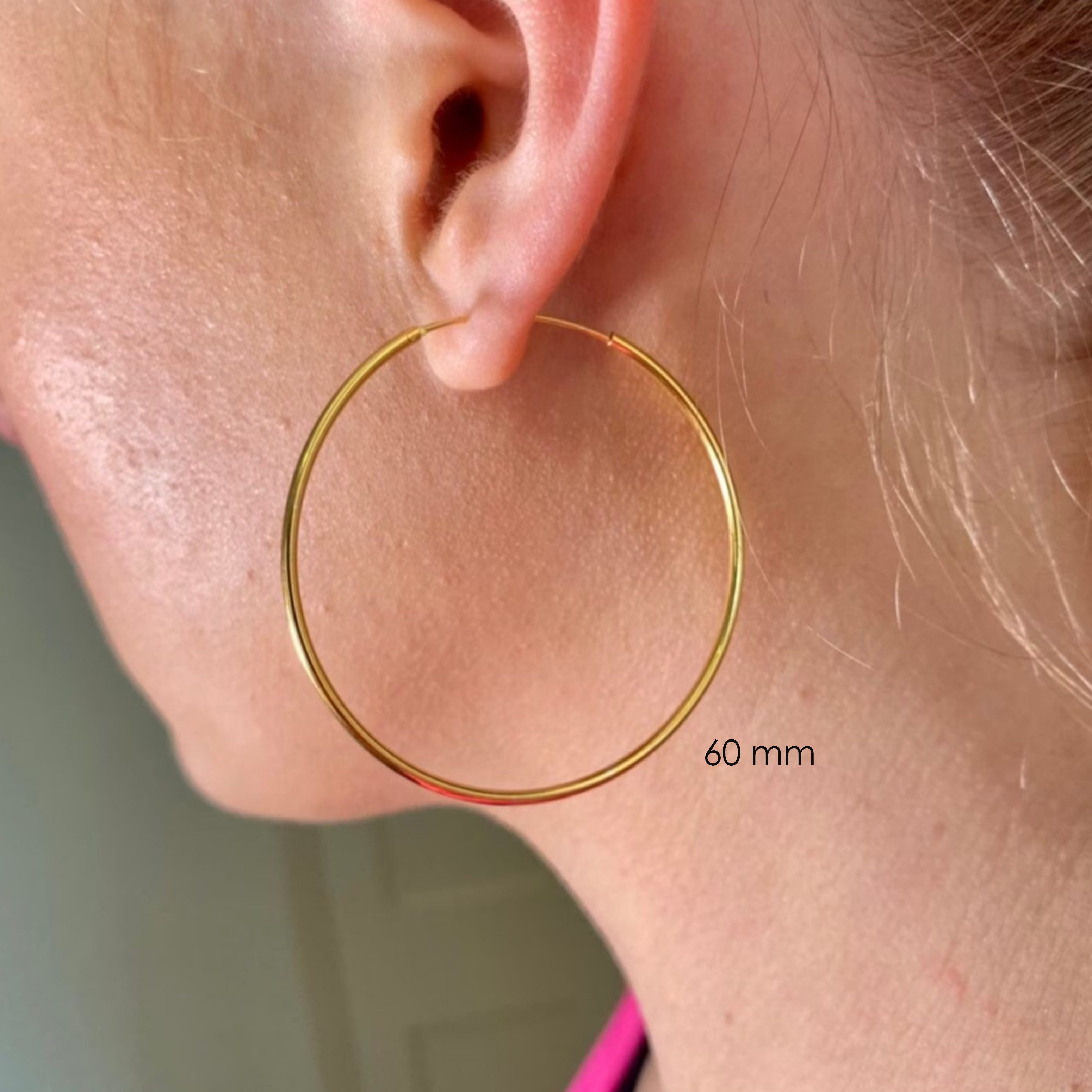 GOLDEN Paar Ohrhänger 18K Gold Creolen, Große & Dünne Goldohrringe für Damen, 30–60 mm