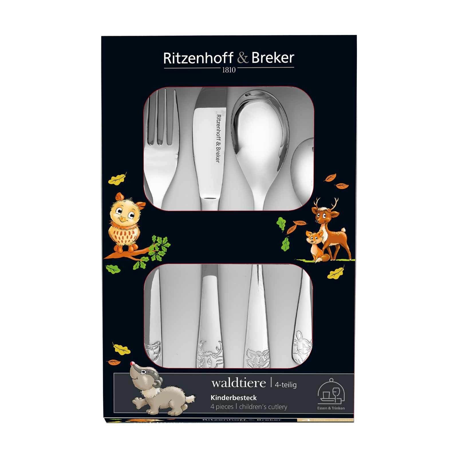 Ritzenhoff & Breker Kinderbesteck Waldtiere Kinderbesteck 4er Set (4-tlg), Edelstahl, Ideal für den Alltag, spülmaschinengeeignet