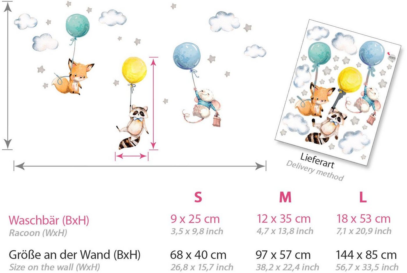 little DECO Wandtattoo »Little Deco Wandtattoo Fuchs Maus und Waschbär mit Luftballon«-HomeTrends
