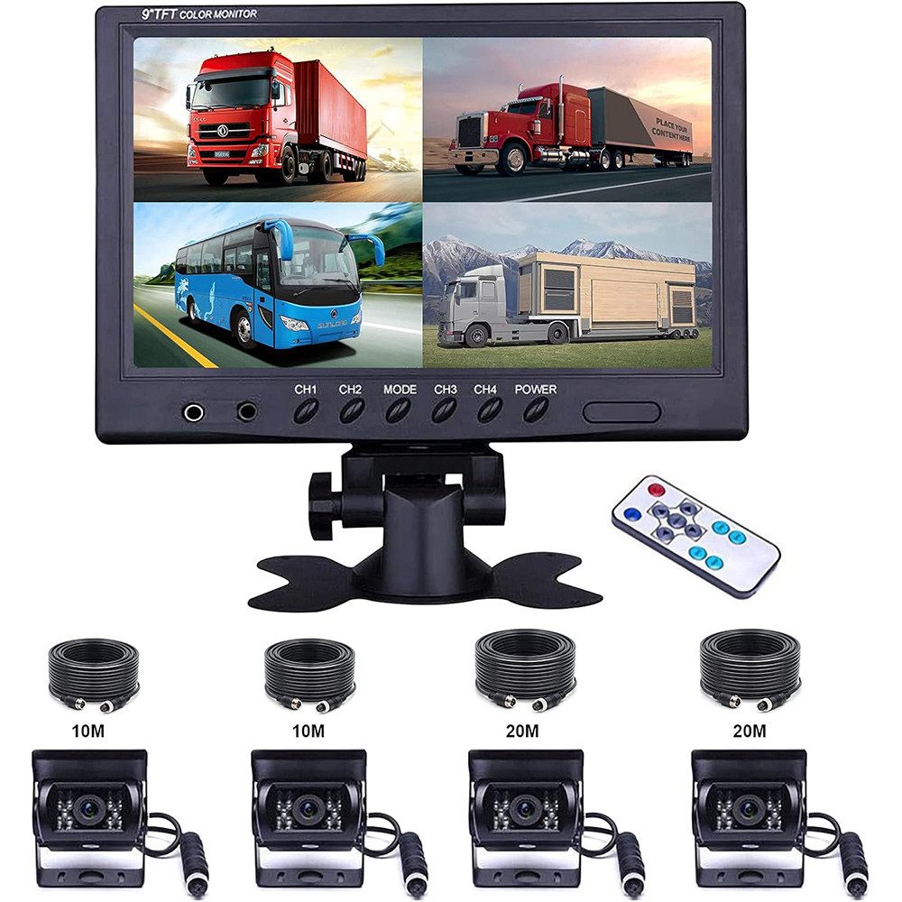 9 Zoll 4 Kamera Kit für LKW Anhänger Bus Mit Monitor Rückfahrkamera