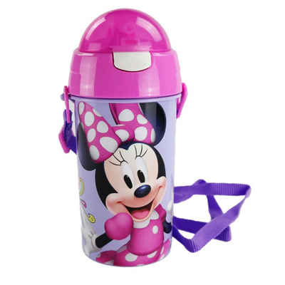 Disney Trinkflasche Disney Minnie Maus Wasserflasche, Flasche mit integriertem Trinkhalm und Tragegurt 500 ml