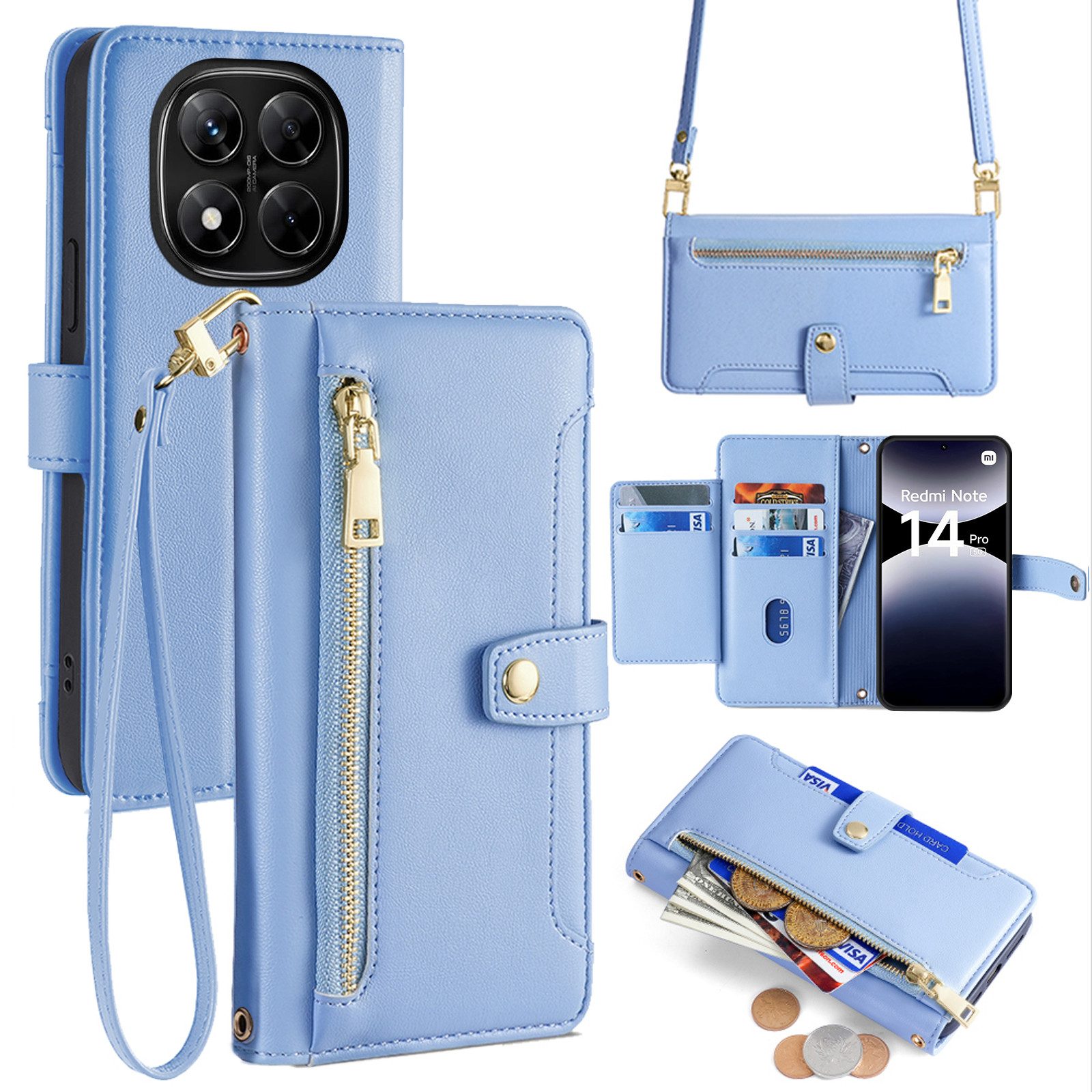 betterfon Handykette mit Portemonnaie für Xiaomi 17T - Handykette mit 5 Kartenfächer, Hände frei – mit Silikonhülle & Schnur für flexiblen Alltag
