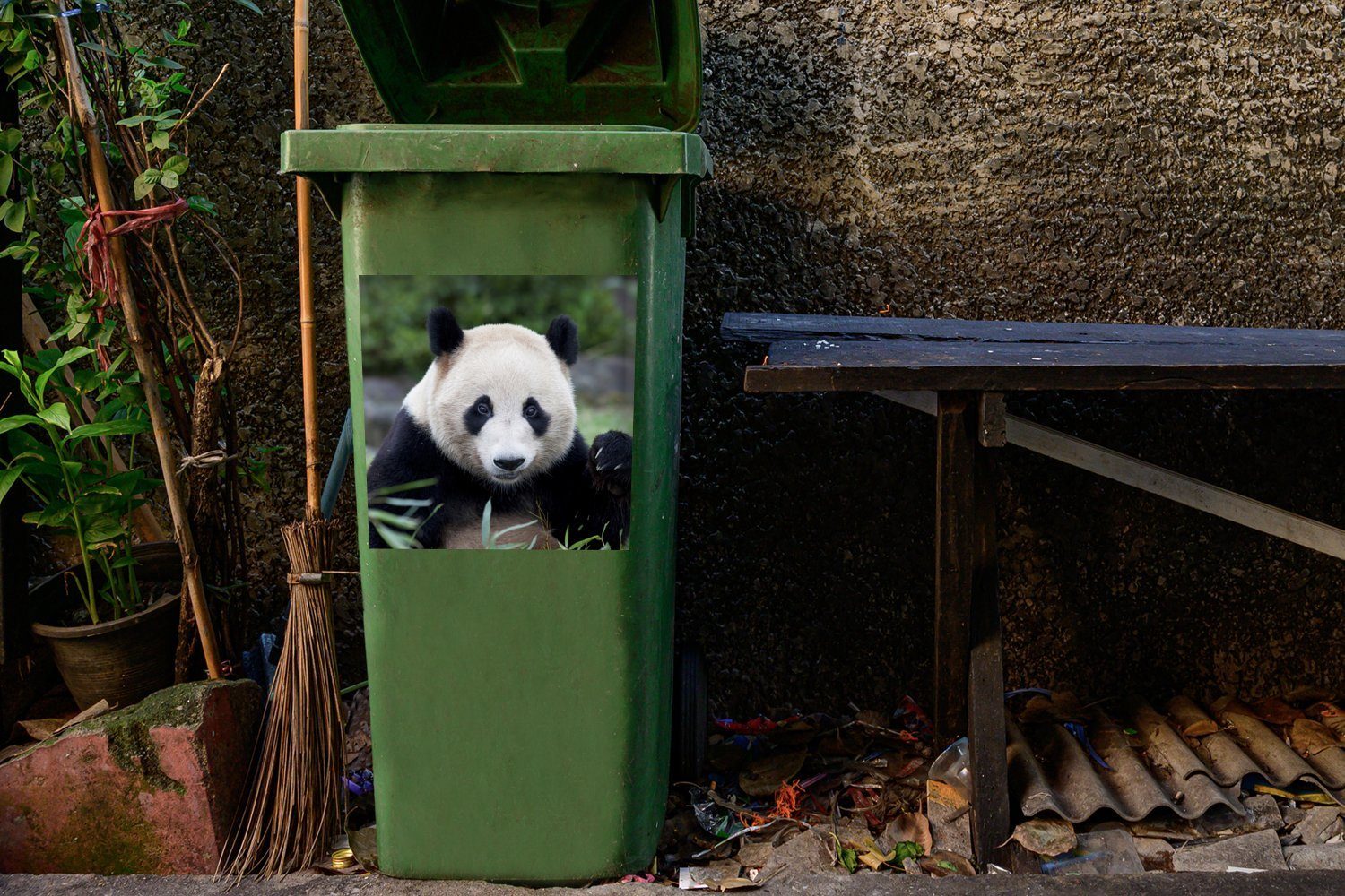 Gras Steine Wandsticker Abfalbehälter (1 - Großer - Container, St), Mülleimer-aufkleber, Mülltonne, Panda Sticker, MuchoWow