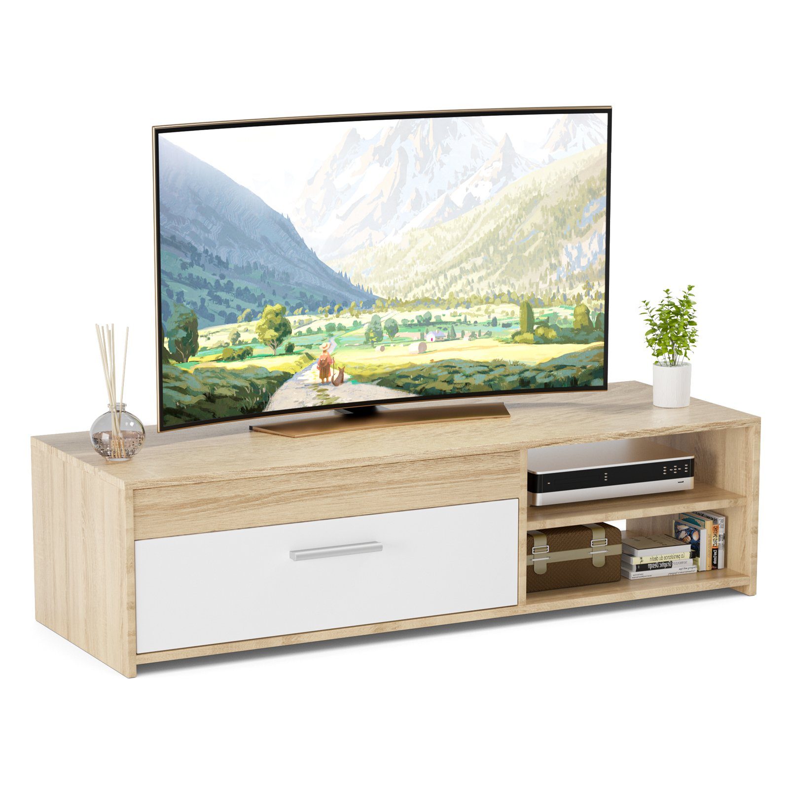 COSTWAY TV-Schrank »Fernsehschrank Lowboard« mit 1 Seitenschrank und 2  offenen Fächern