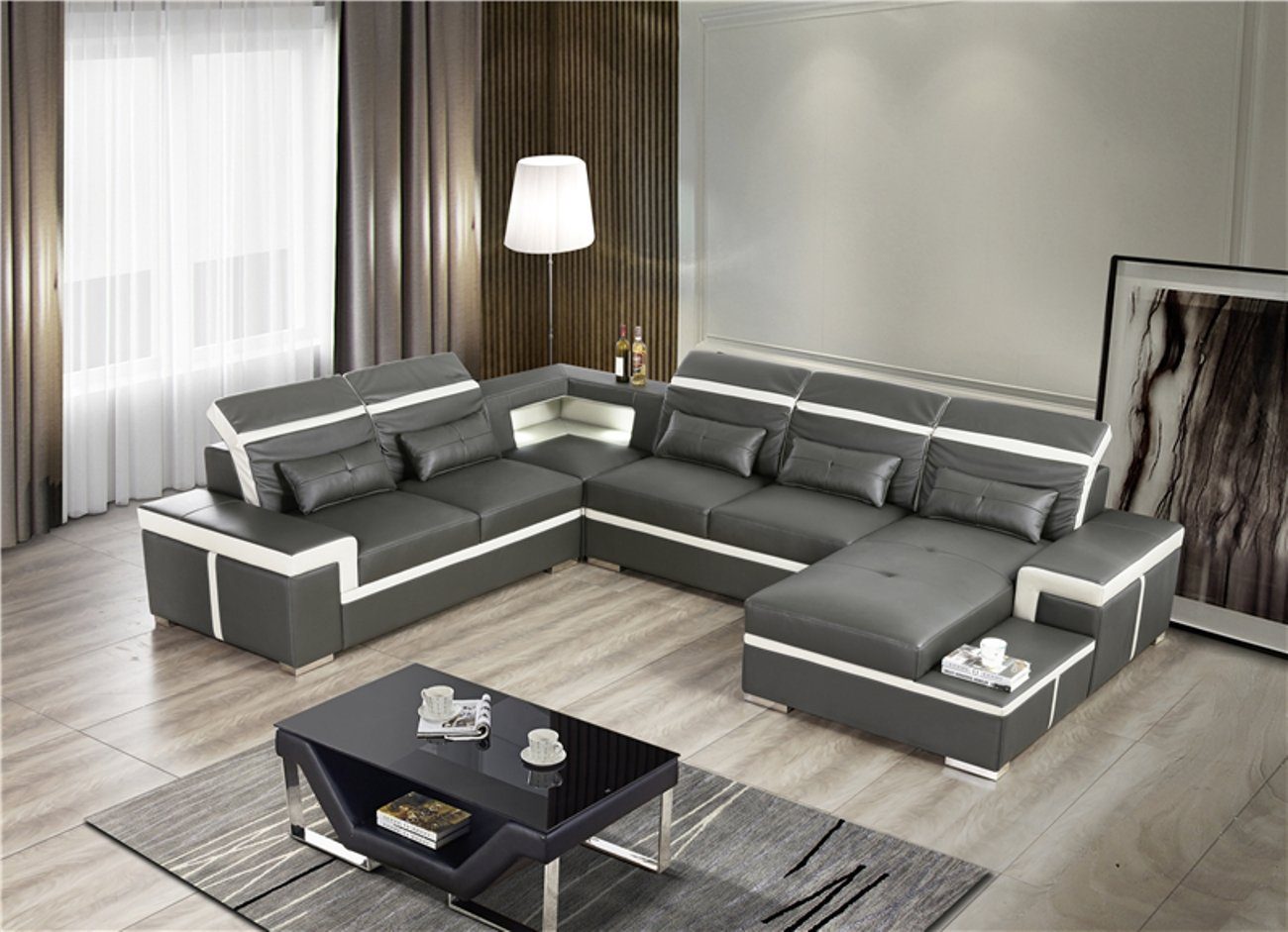 JVmoebel Ecksofa Sofas U Form Sofa Couch Polster Garnitur Wohnlandschaft Design, Made in Europe Silber