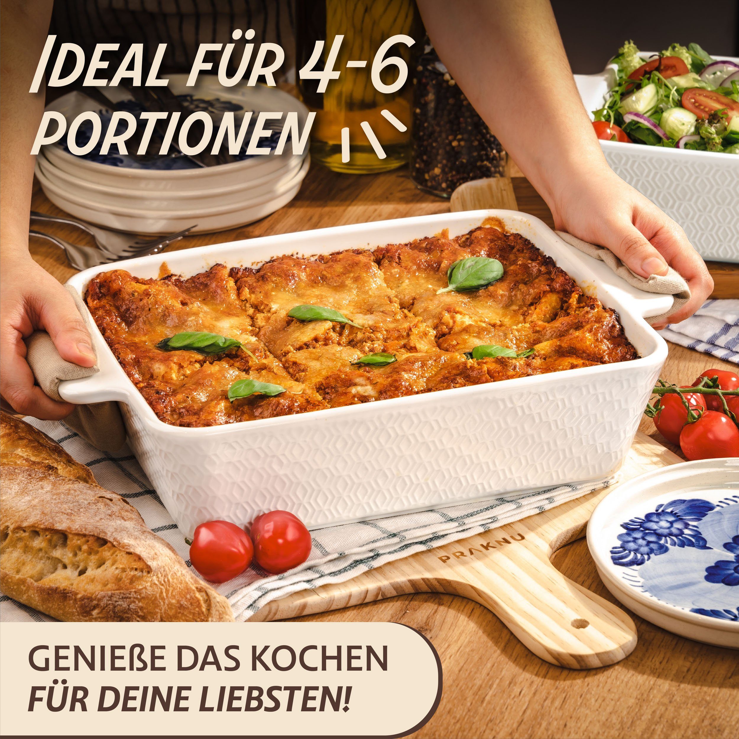 Praknu Auflaufform Auflaufform Weiß 28cm Keramik – Backofen 280°C & Mikrowelle, Keramik, (1-St), Für 4 Personen Lasagne, Tiramisu & Auflauf - Hoher Rand - Rechteckig