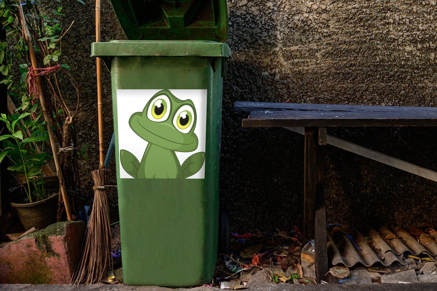 MuchoWow Wandsticker Frosch - Lustig Mülltonne, (1 Weiß Abfalbehälter Container, - Mülleimer-aufkleber, St), Sticker