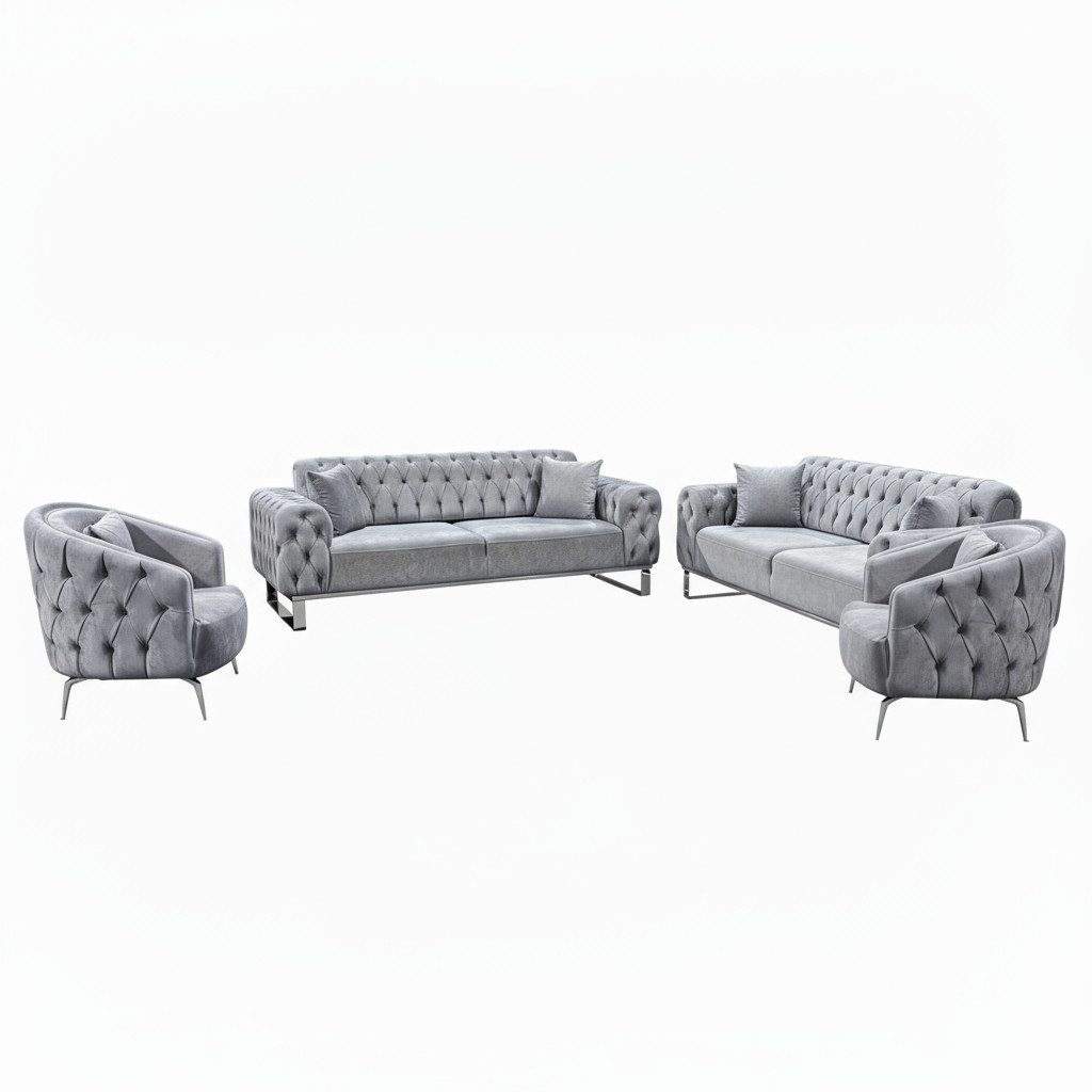 Palms-Store Sofa Set Jumeirah 3-Sitzer+2-Sitzer+Sessel in Samtstoff, Spar-Set, in 5 Stofffarben erhältlich