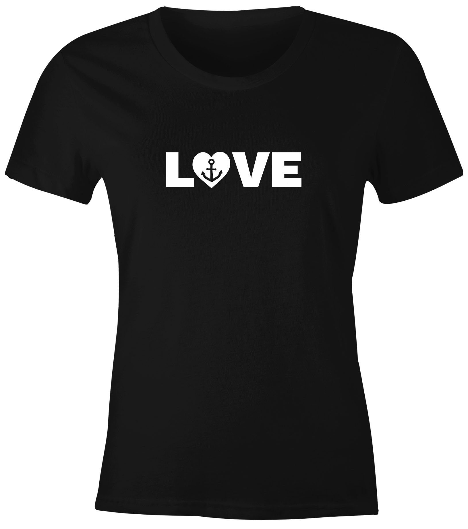 MoonWorks Print-Shirt Damen T-Shirt Aufdruck Love Anker Liebe Statement Botschaft Print maritim Frauen Fun-Shirt Moonworks® mit Print